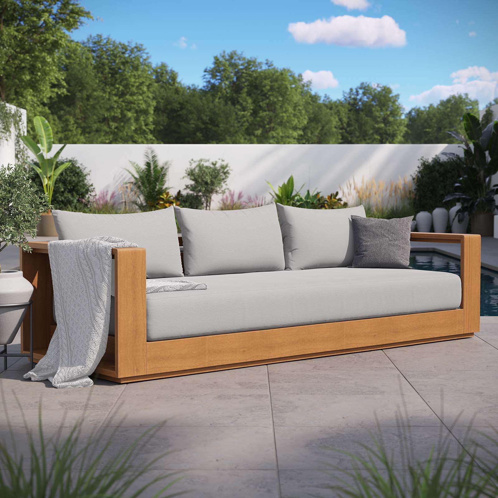 94" Brentwood Outdoor Patio Acacia Wood Sofa