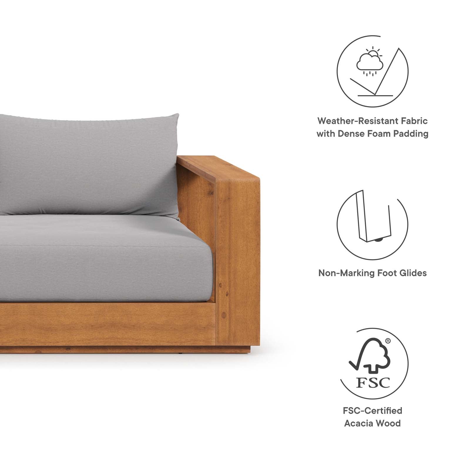 94" Brentwood Outdoor Patio Acacia Wood Sofa