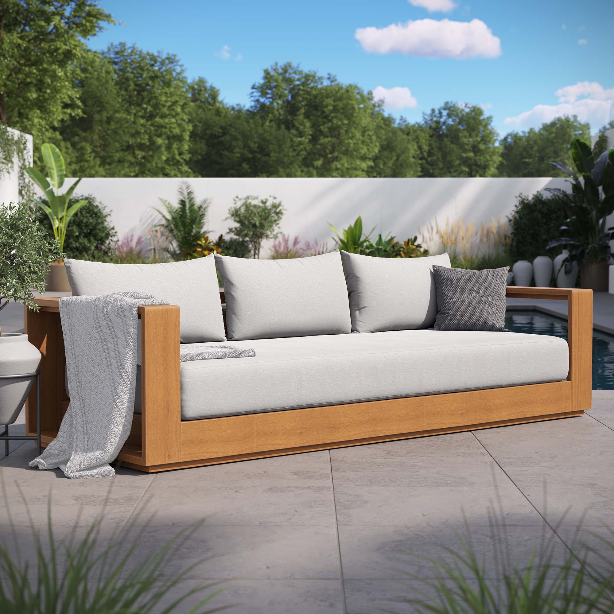 94" Brentwood Outdoor Patio Acacia Wood Sofa