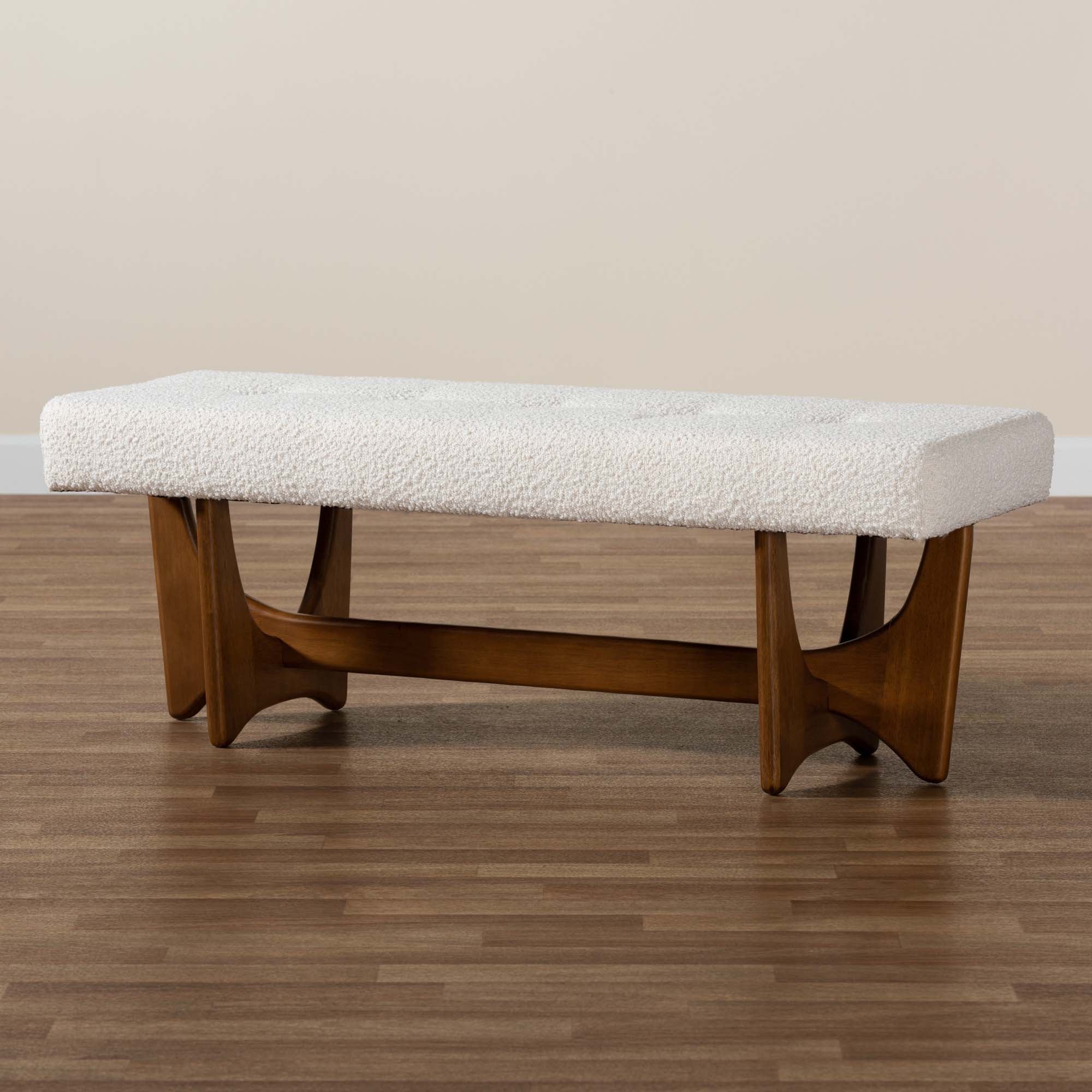 Alma Tufted Boucle and Walnut Bench