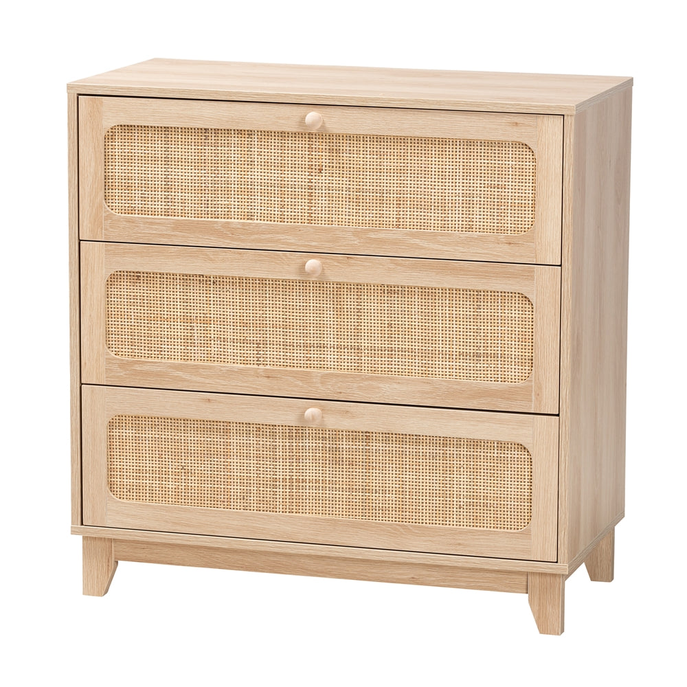 Leanne 3 Drawer 30" W Solid Wood and Rattan Dresser Cabinet