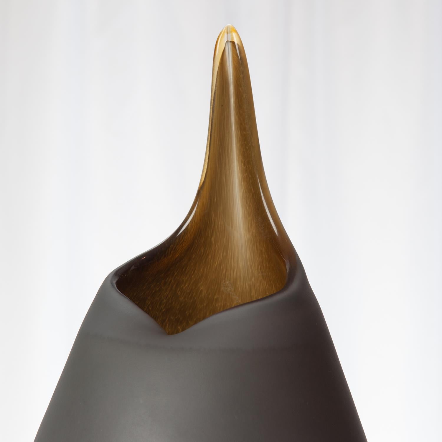 Frosted Grey Vase w/Amber Casing