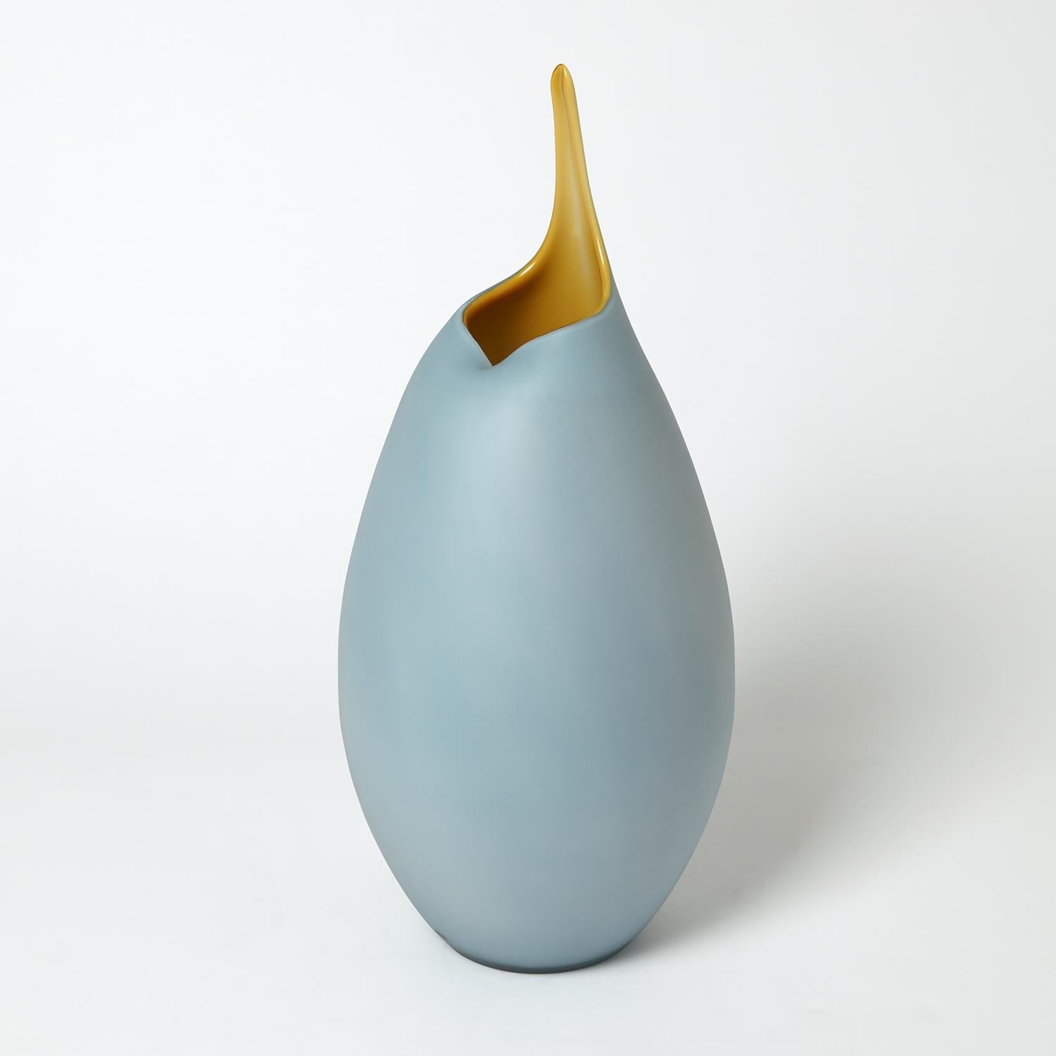 Frosted Blue Vase w/Amber Casing