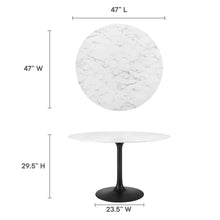 Load image into Gallery viewer, 48_Faux_Marble_Top_Black_Base_Tulip_Table