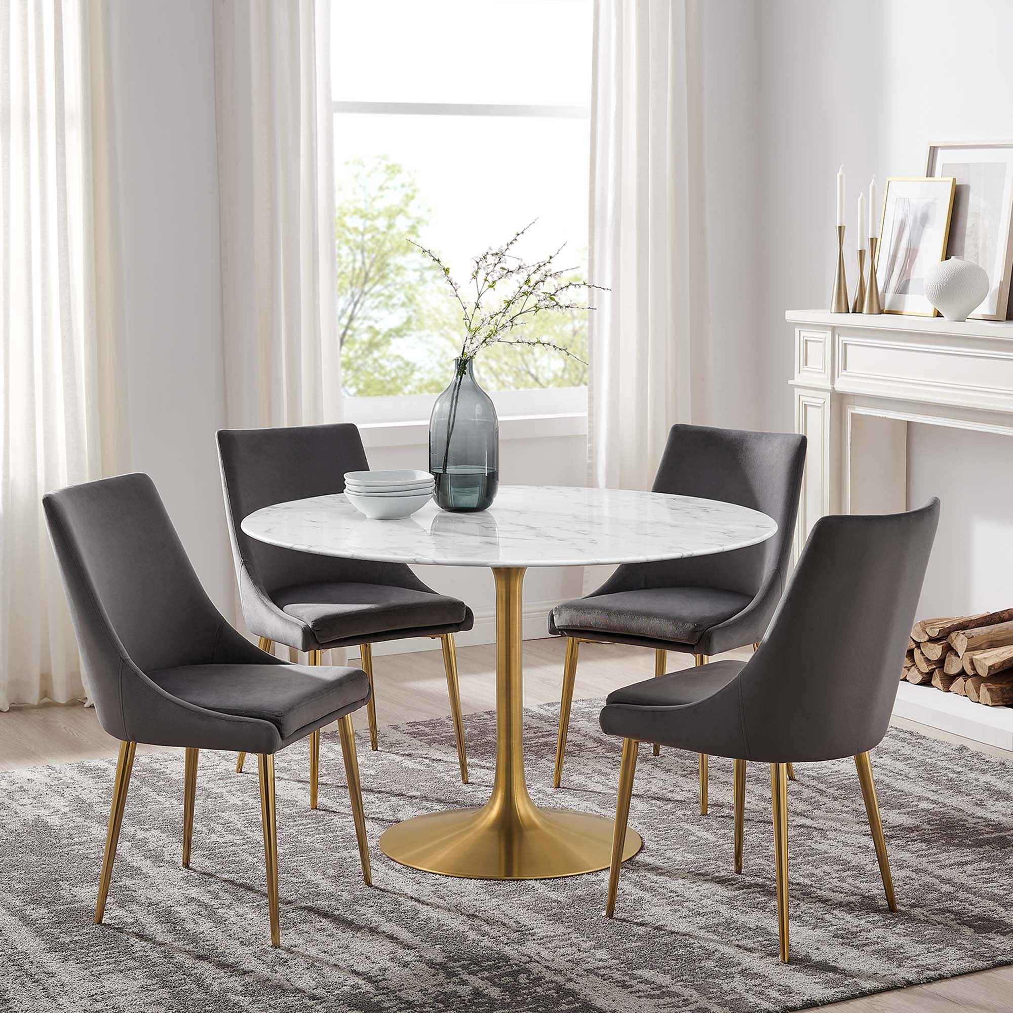 48" Faux Marble Top Gold Base Tulip Table