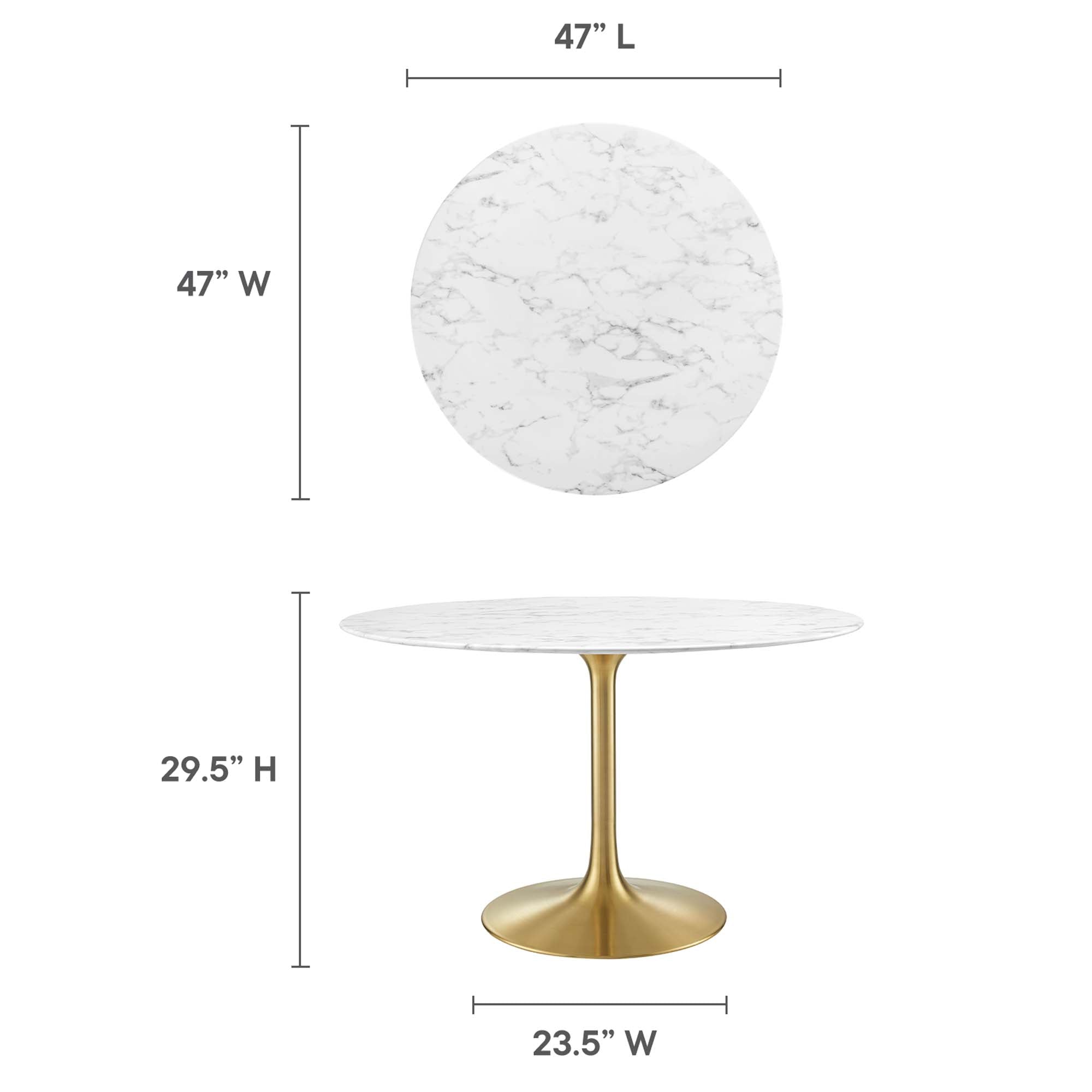 48" Faux Marble Top Gold Base Tulip Table