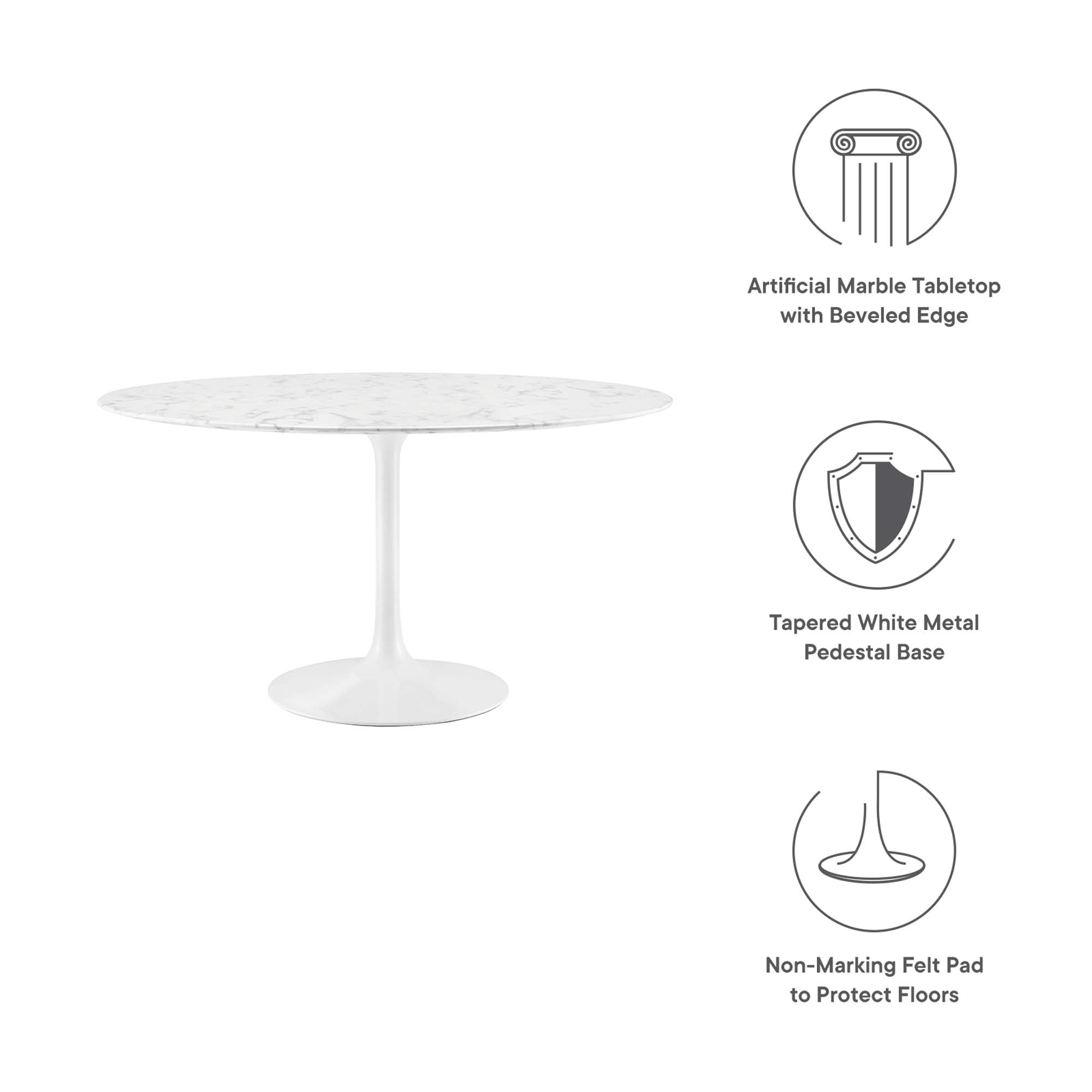48" Faux Marble Top White Base Tulip Table