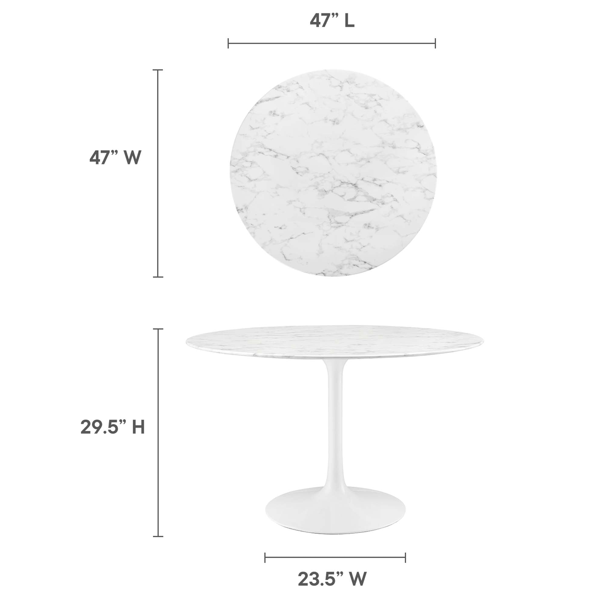 48" Faux Marble Top White Base Tulip Table