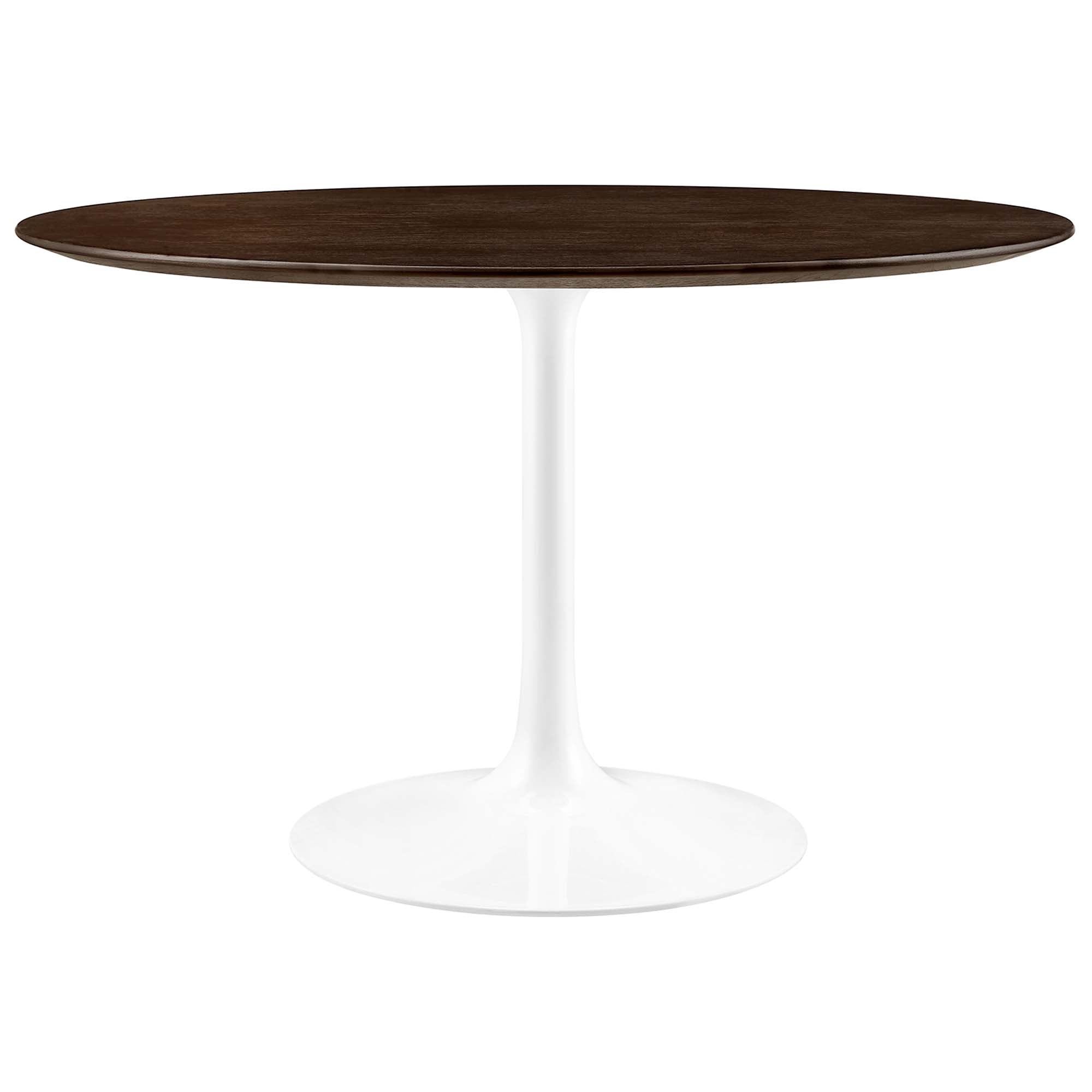 48" Tulip Round Dining Table Cherry Walnut Top with White Base