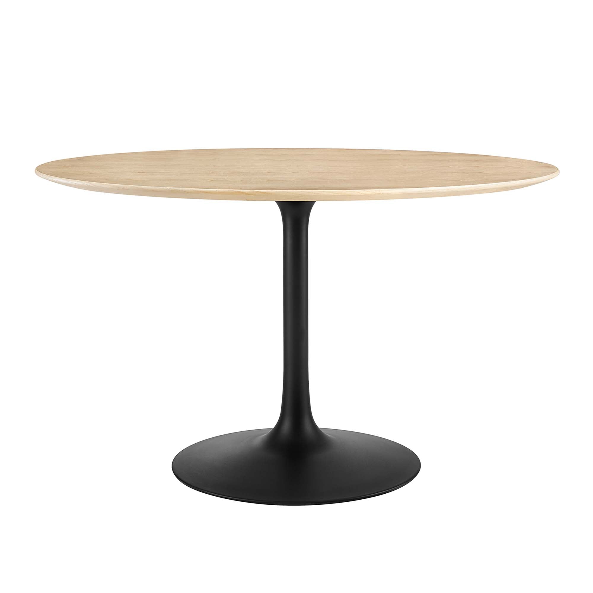 48" Tulip Round Dining Table Natural Top with Black Base