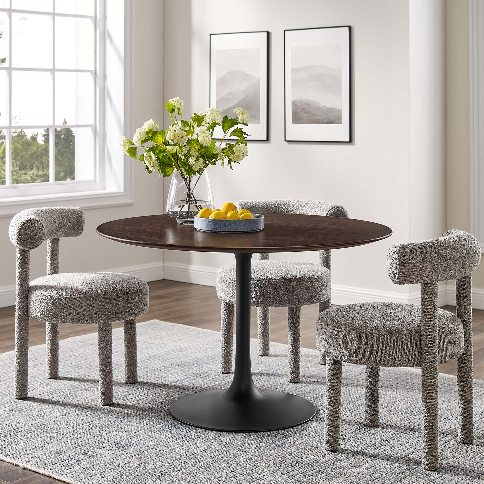 tulip Round 48" Dining Table cherry walnut black base