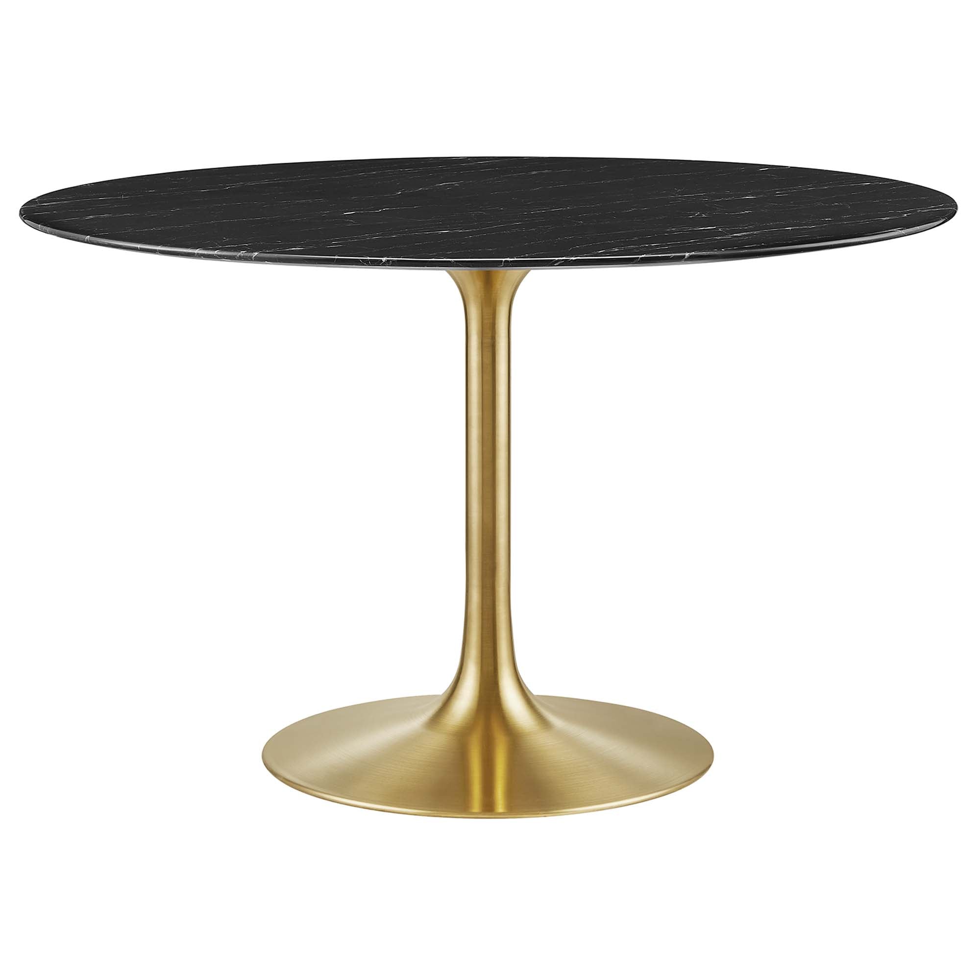 48" marble tulip table Gold base with black top