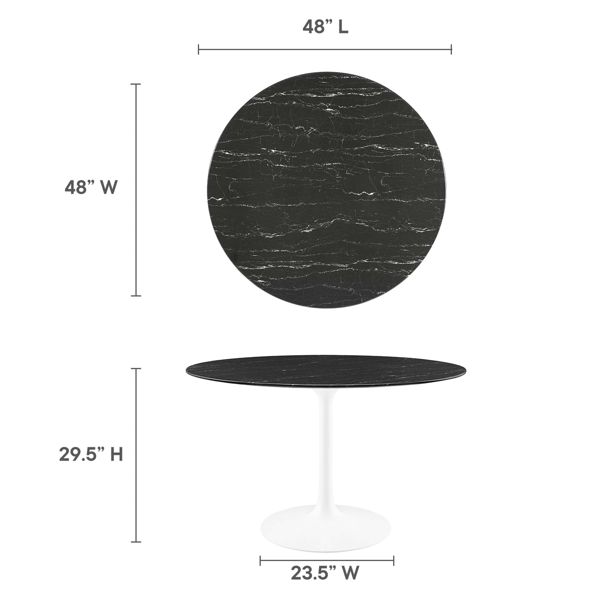48" marble tulip table Gold base with black top