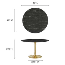 Load image into Gallery viewer, 48&quot; marble tulip table Gold base with black top