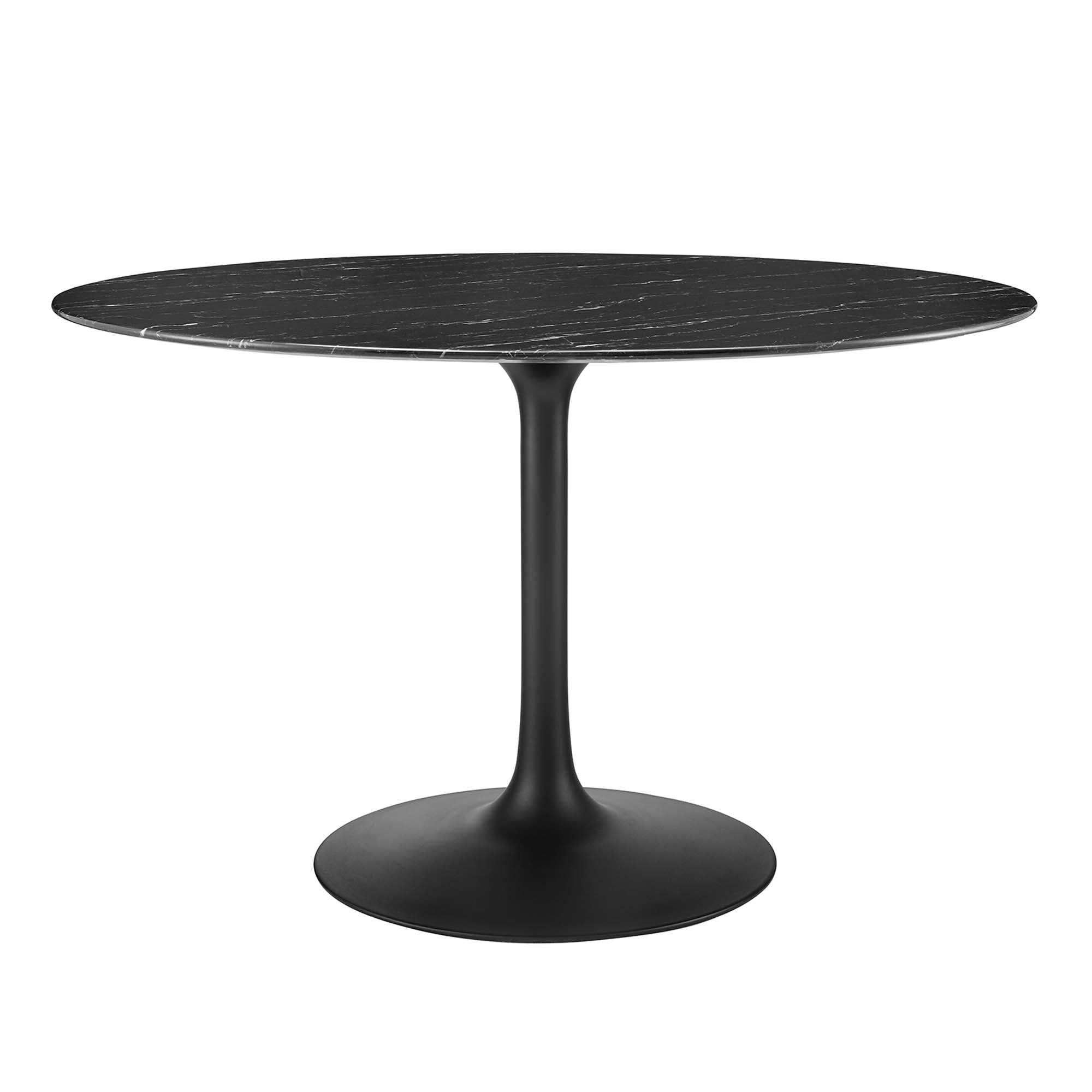 48" marble tulip table black base with black top