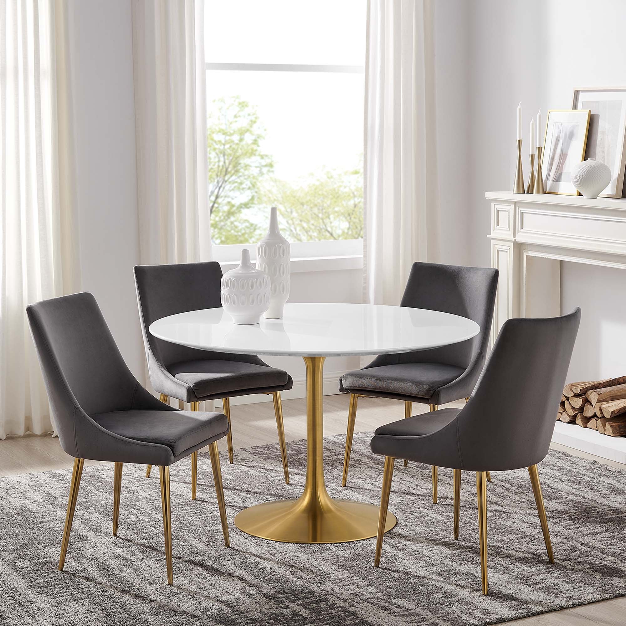 Tulip Round 48" Dining Table White Top Gold Base