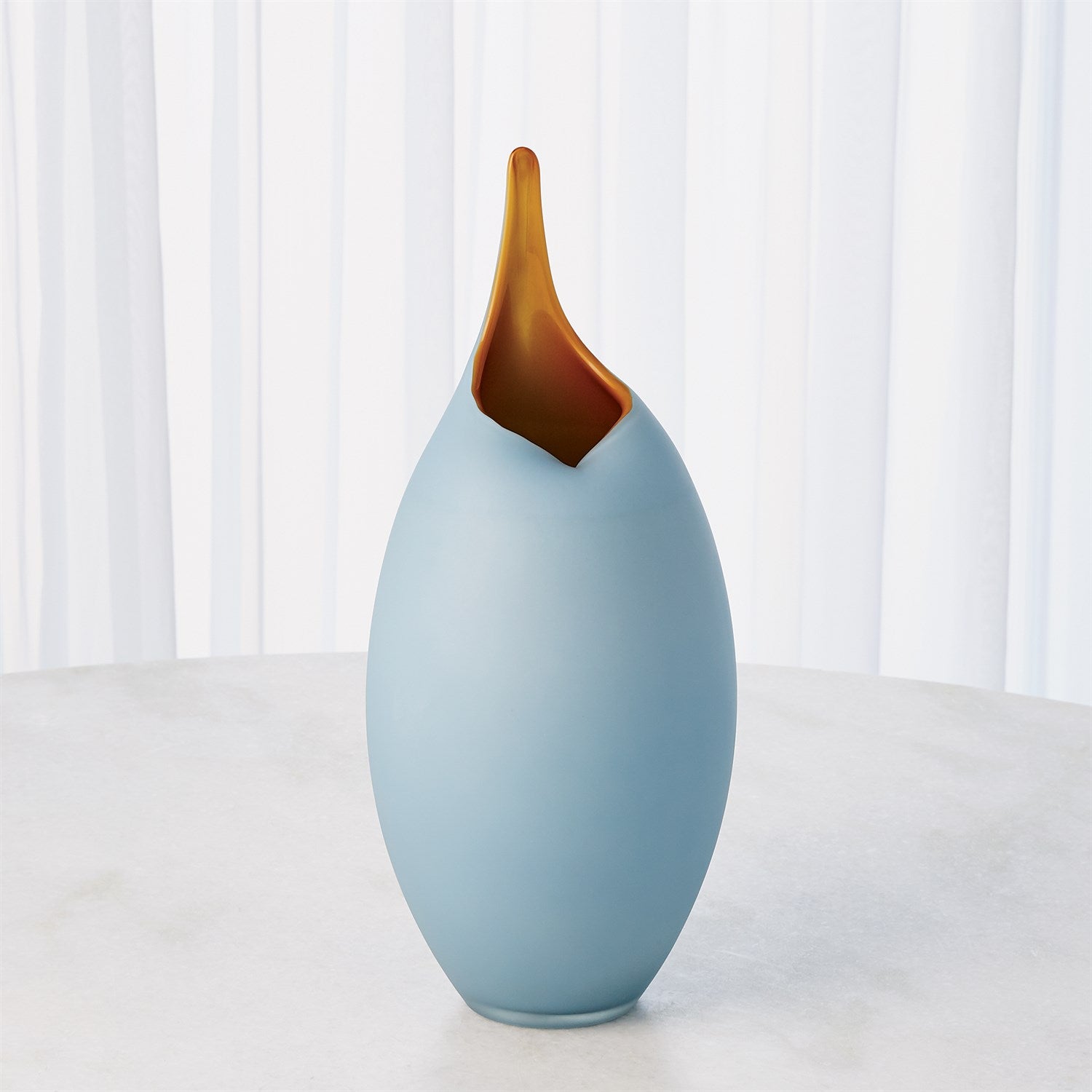 Frosted Blue Vase w/Amber Casing