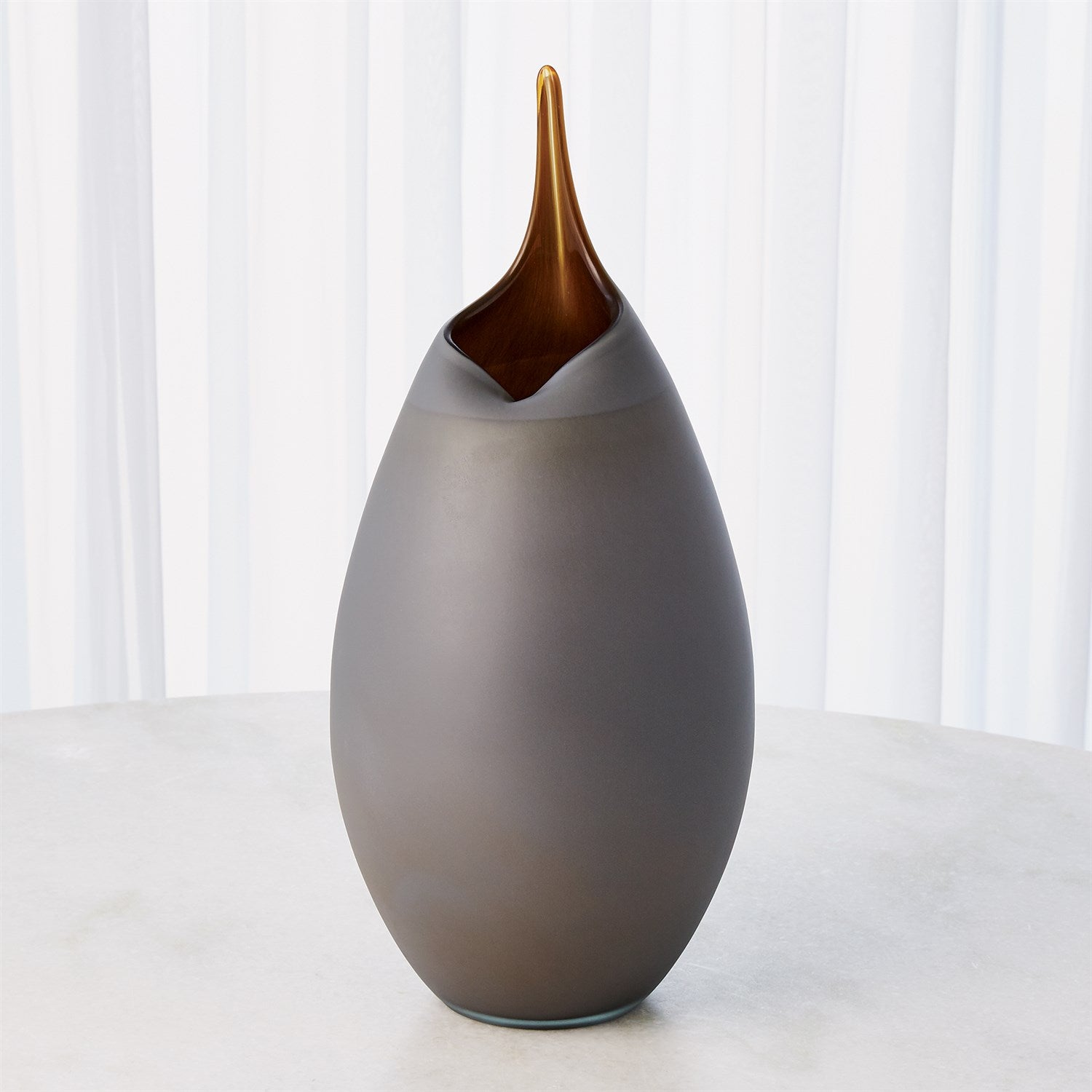 Frosted Grey Vase w/Amber Casing