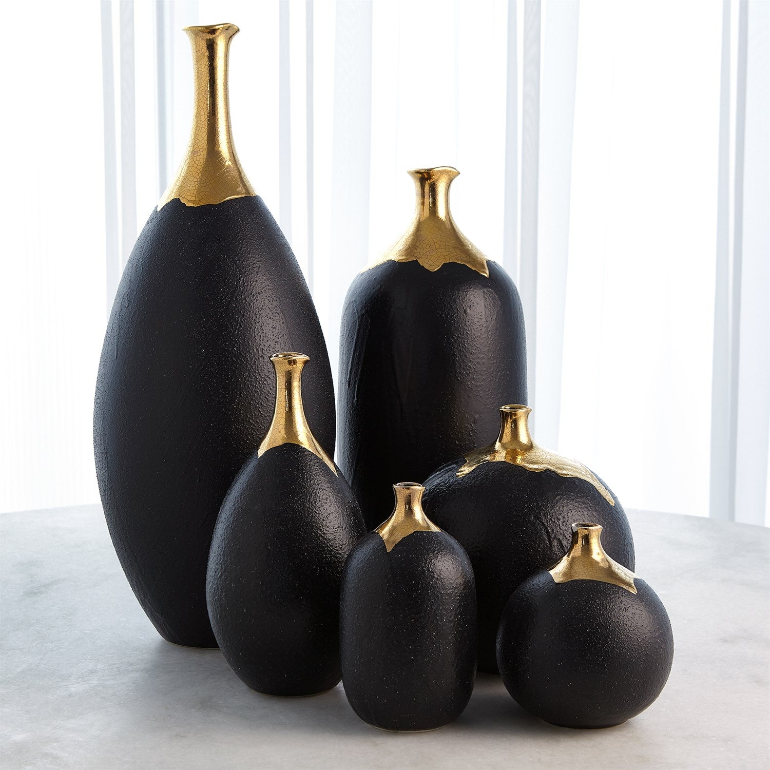 Dipped Golden Crackle/Black Sphere Vase