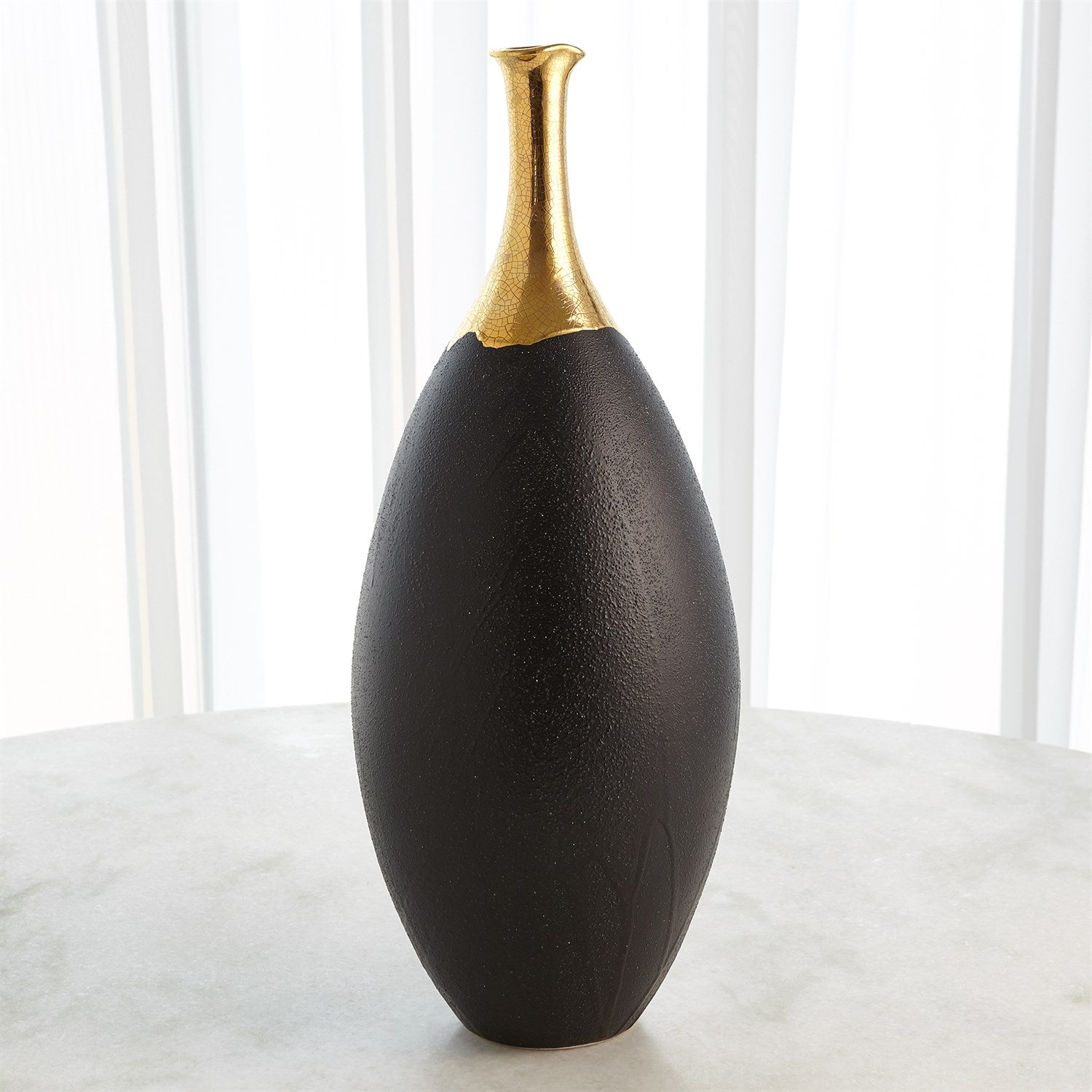 Dipped Golden Crackle/Black Slender Vase
