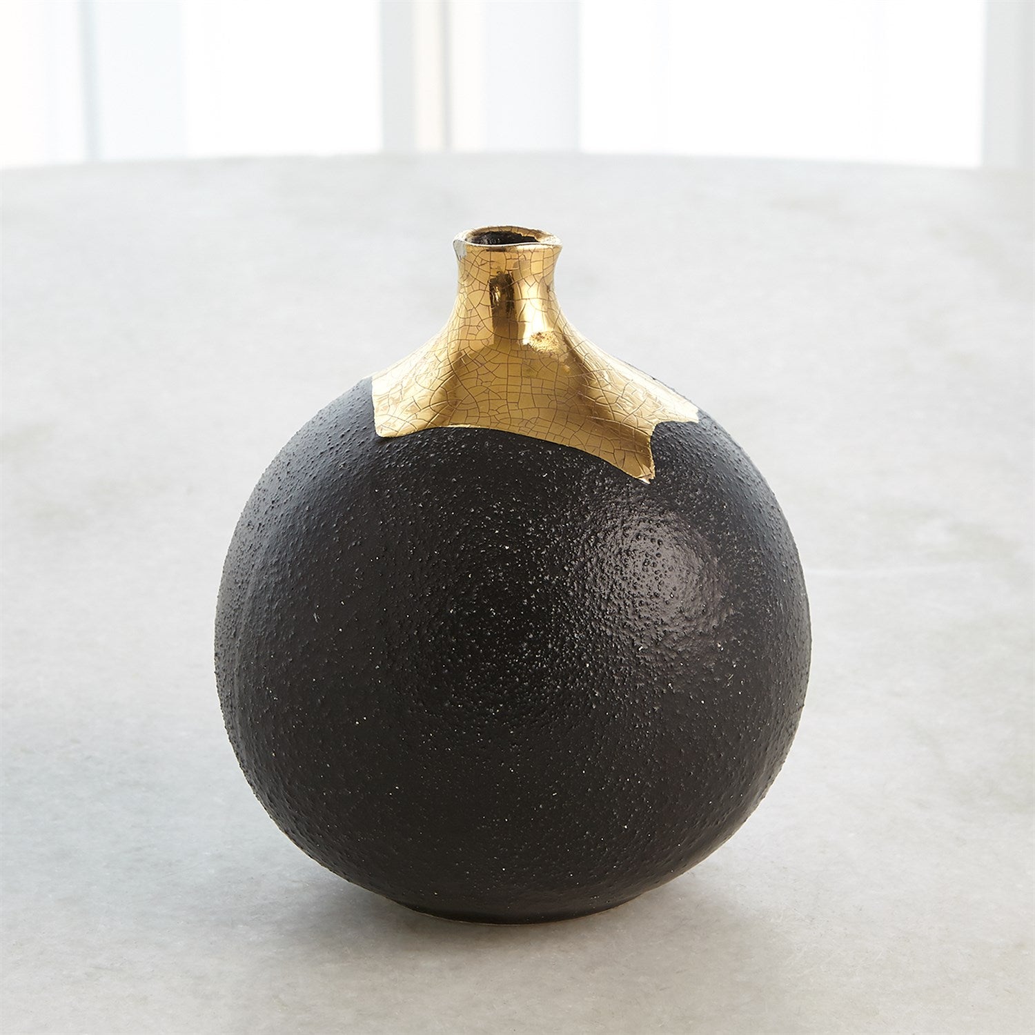 Dipped Golden Crackle/Black Sphere Vase