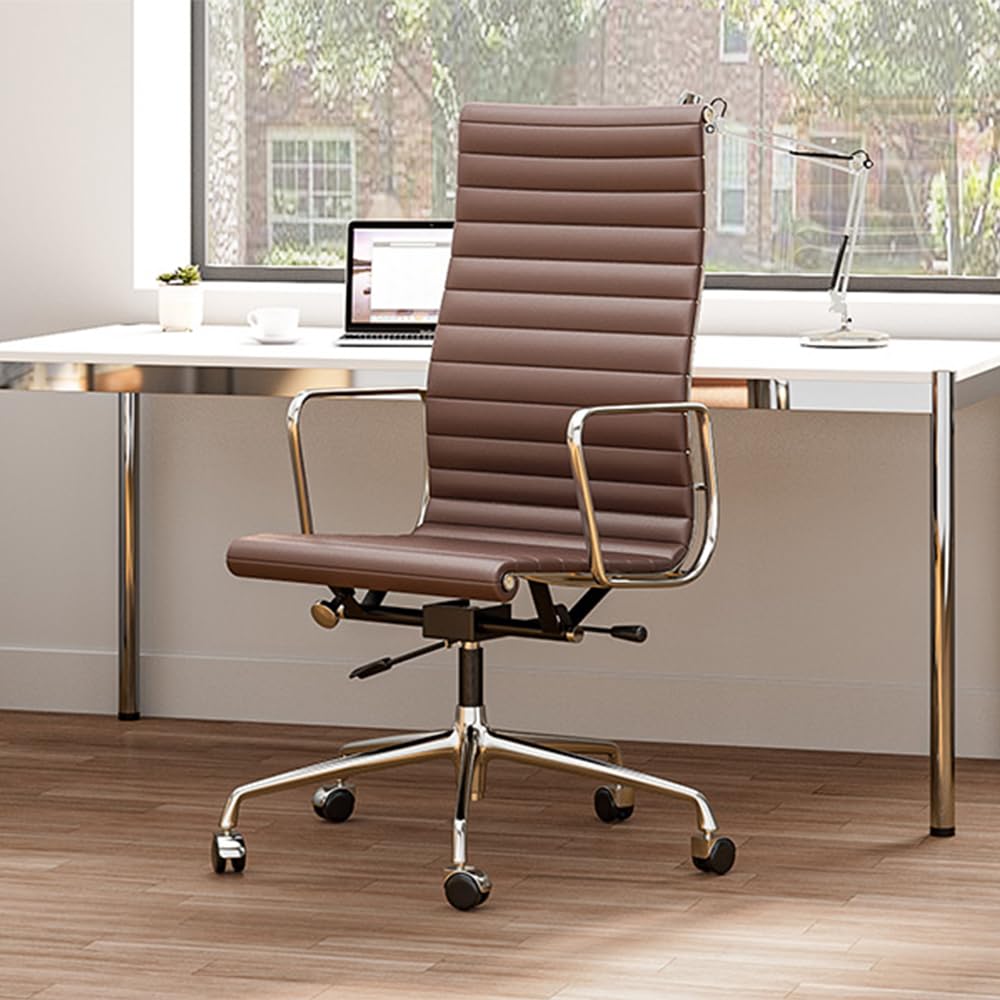 Ribbed Back Office Chair Leather High Back