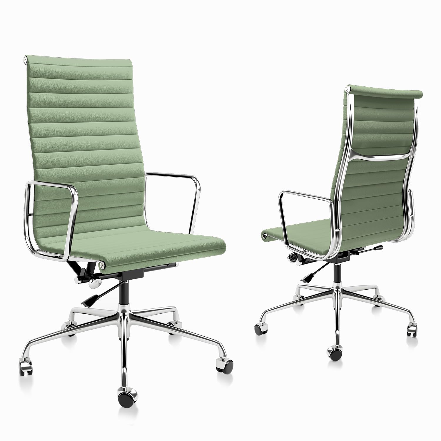 Ribbed Back Office Chair Leather High Back