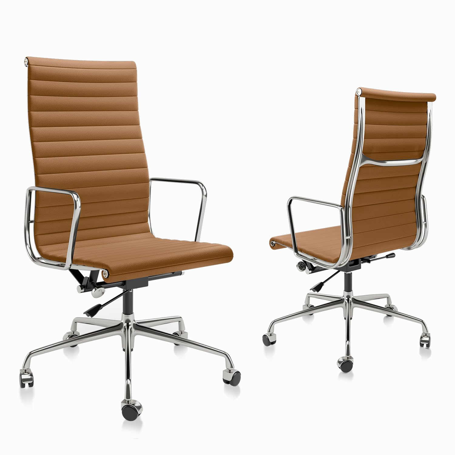 Ribbed Back Office Chair Leather High Back
