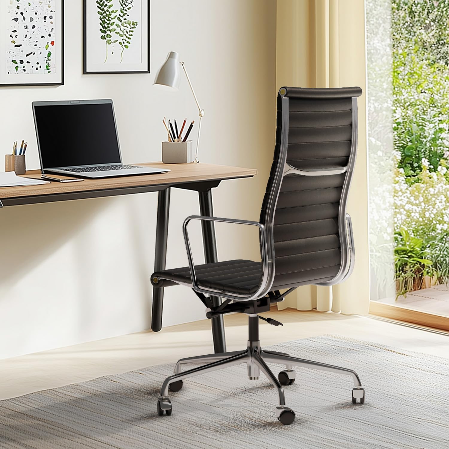 Ribbed Back Office Chair Leather High Back