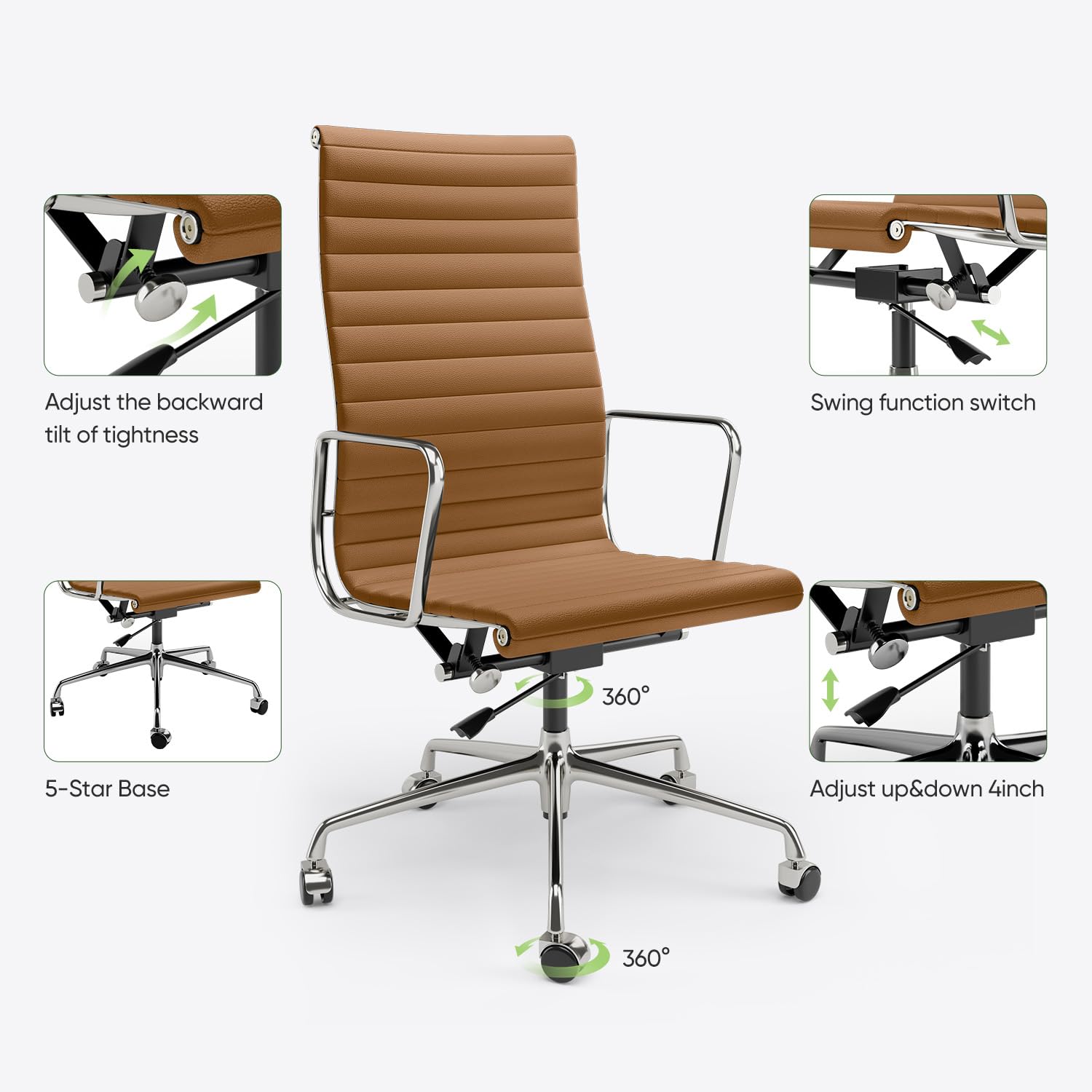 Ribbed Back Office Chair Leather High Back