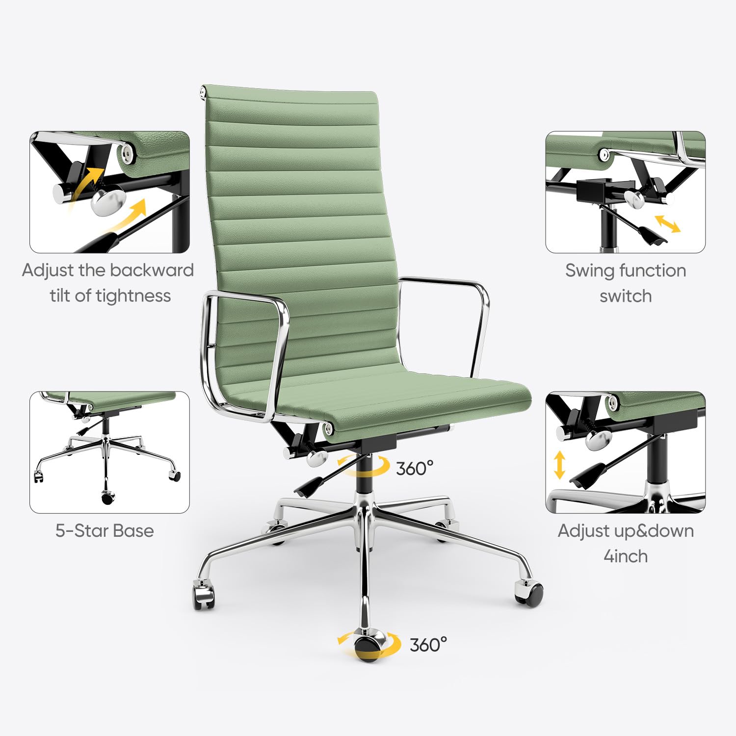 Ribbed Back Office Chair Leather High Back