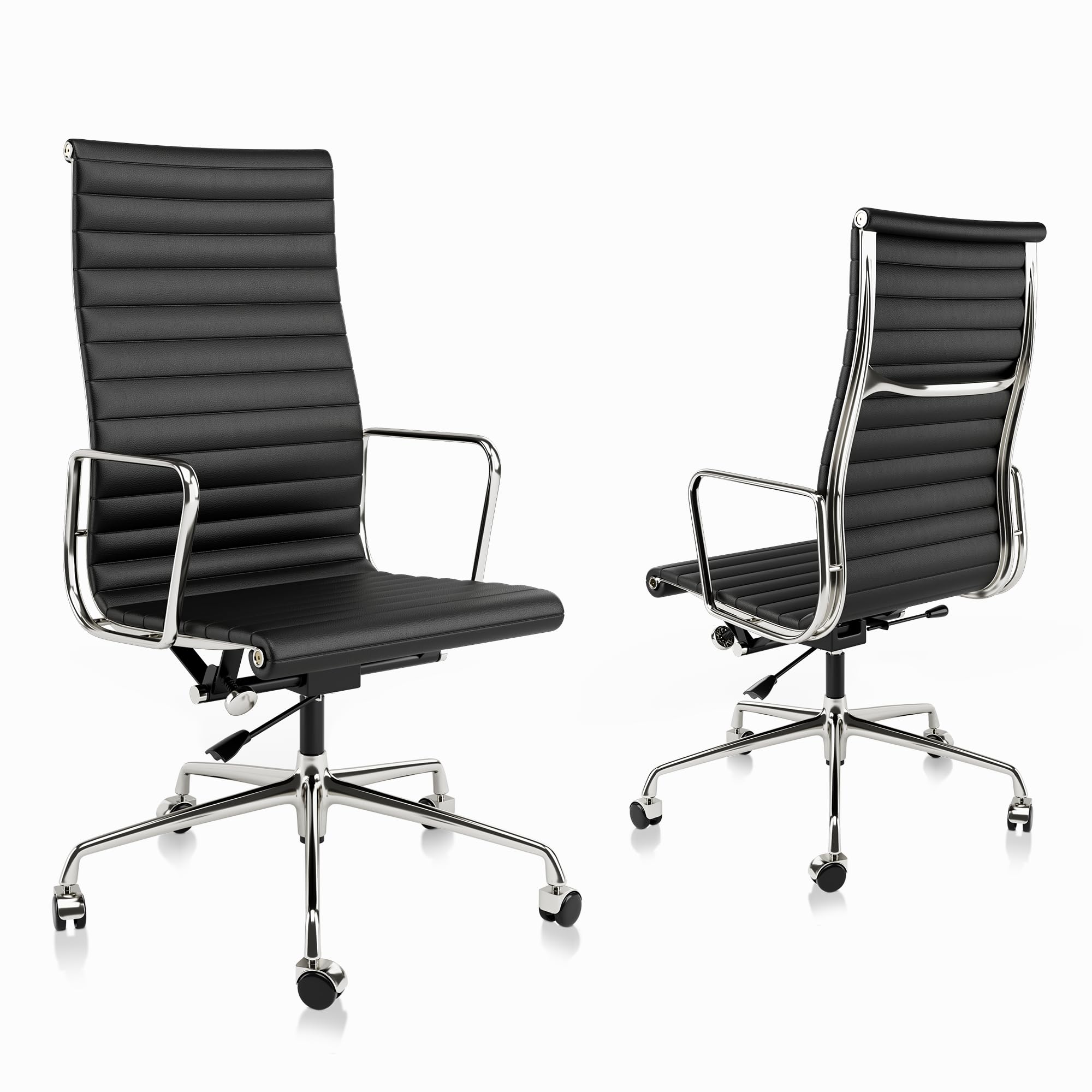 Ribbed Back Office Chair Leather High Back