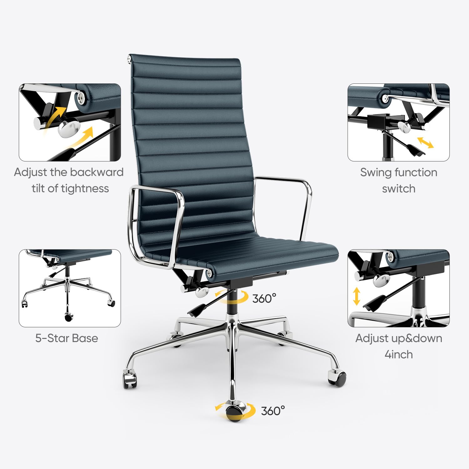Ribbed Back Office Chair Leather High Back