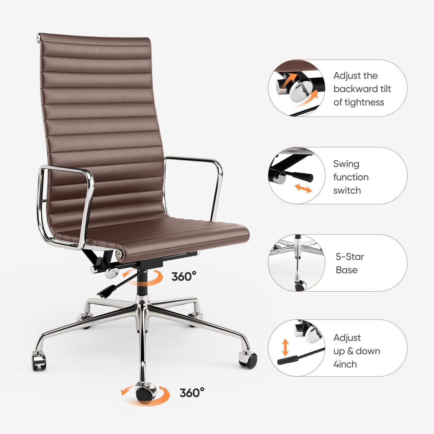 Ribbed Back Office Chair Leather High Back