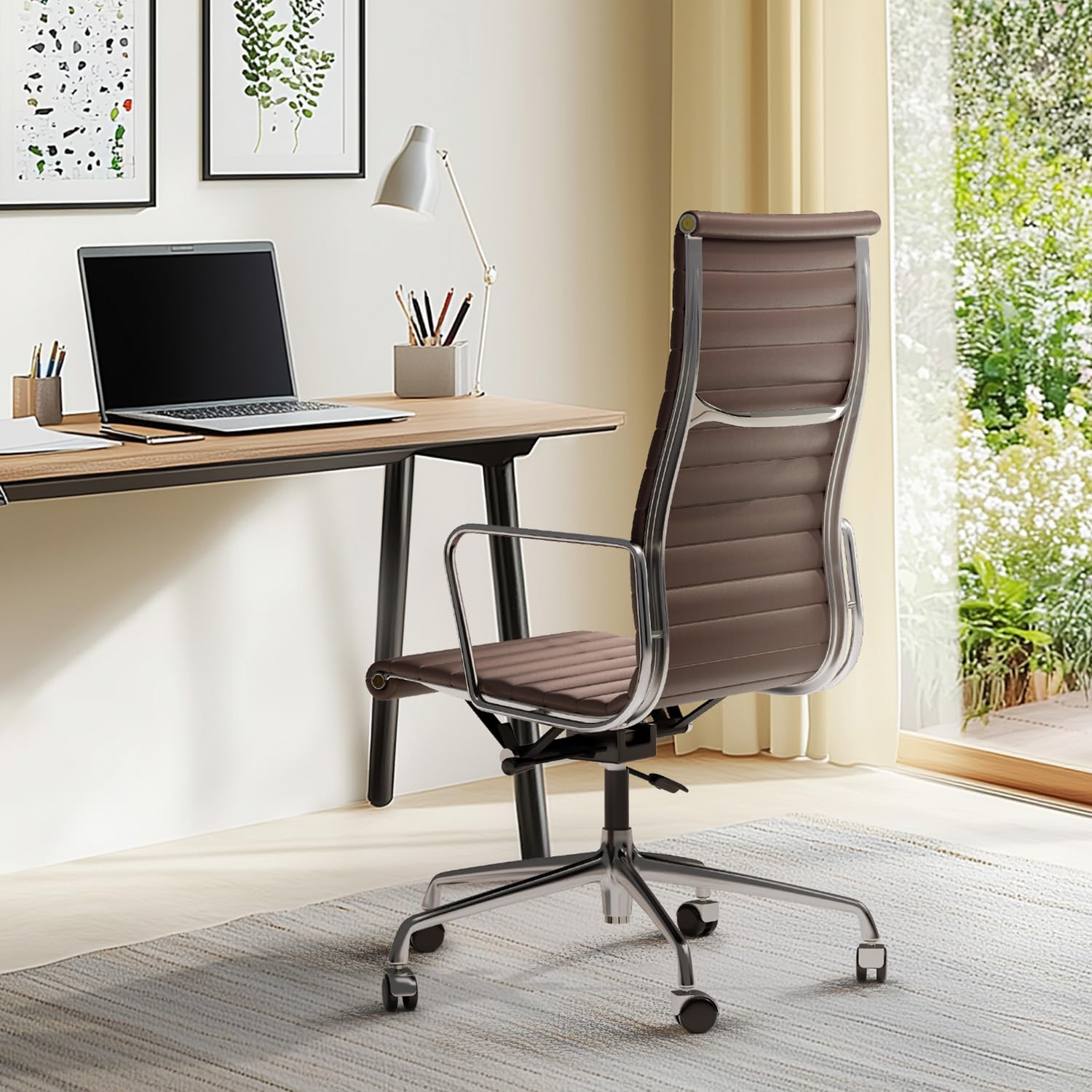 Ribbed Back Office Chair Leather High Back
