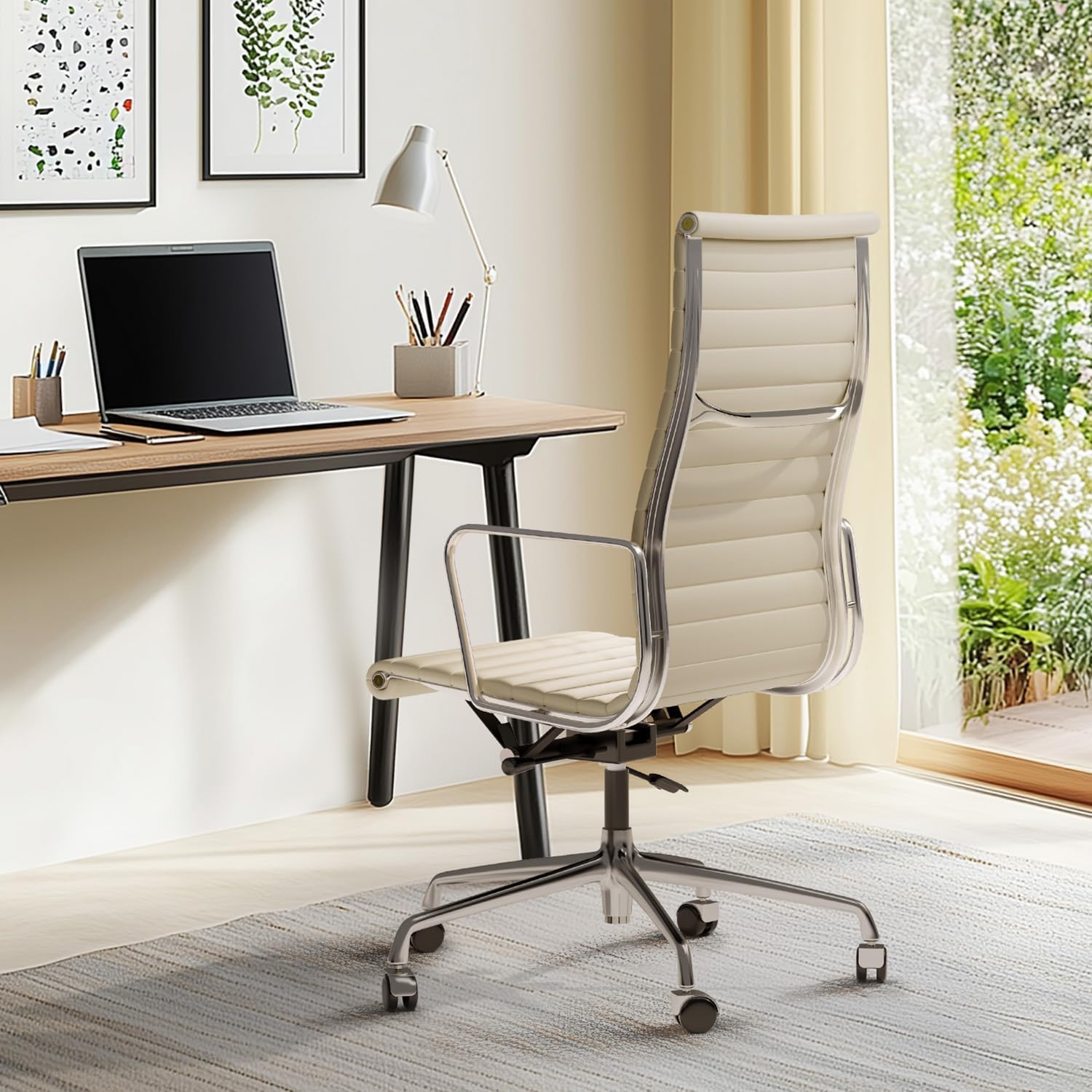 Ribbed Back Office Chair Leather High Back