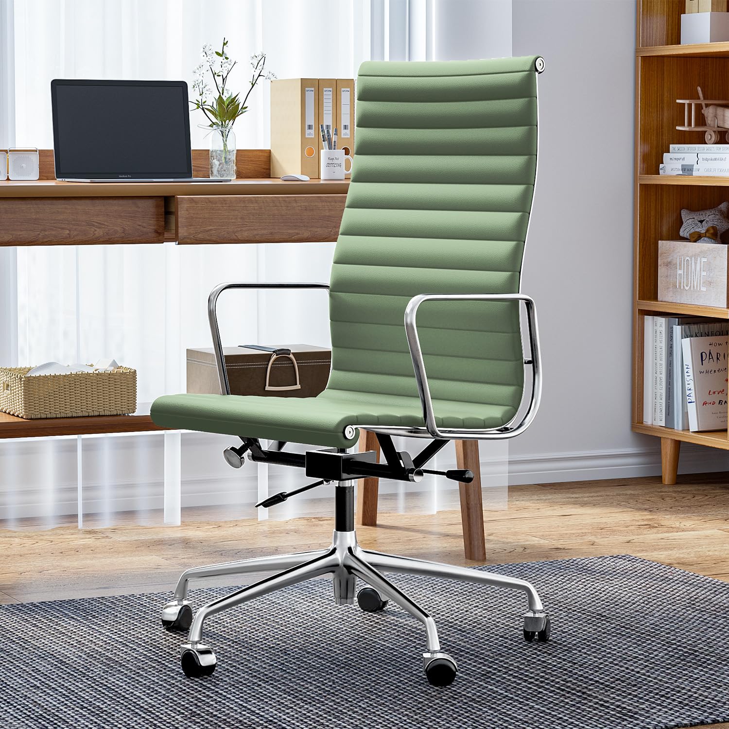 Ribbed Back Office Chair Leather High Back