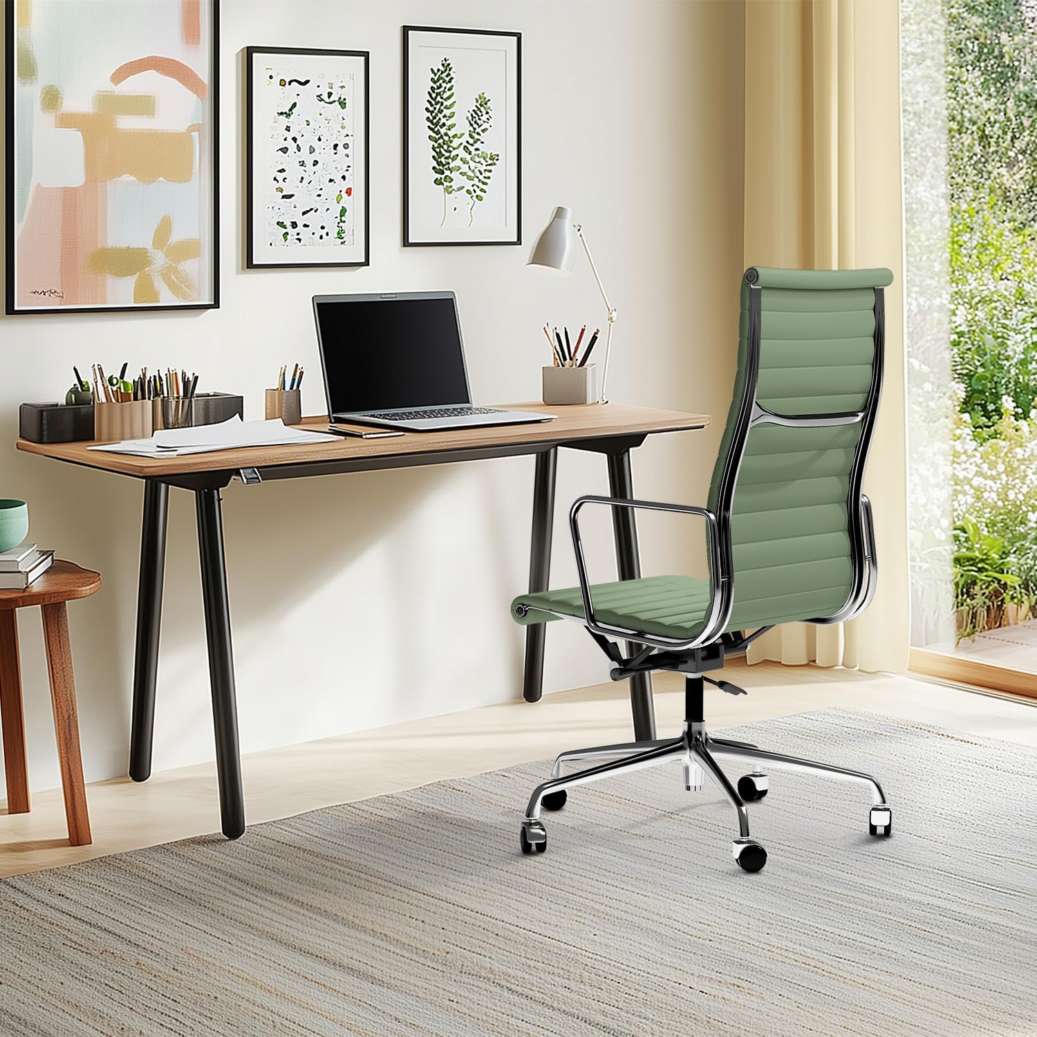 Ribbed Back Office Chair Leather High Back