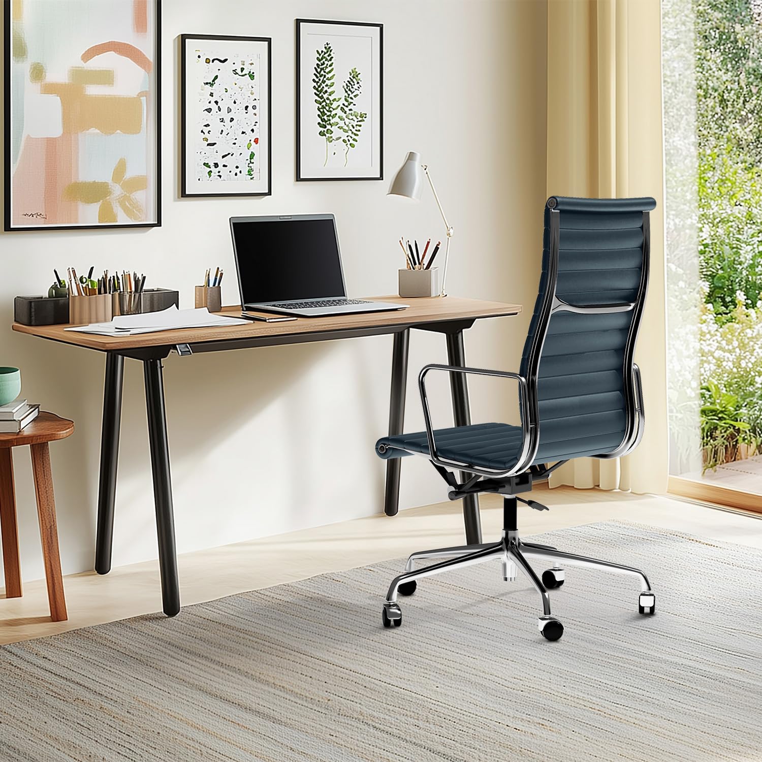 Ribbed Back Office Chair Leather High Back