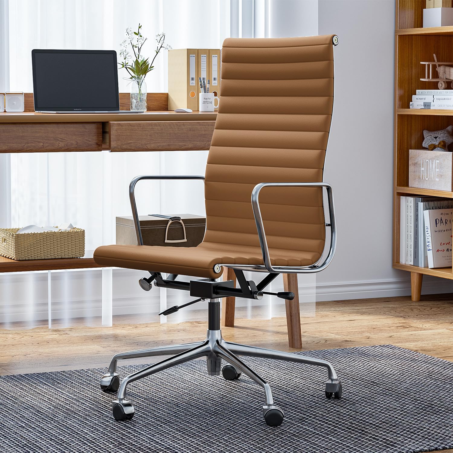 Ribbed Back Office Chair Leather High Back