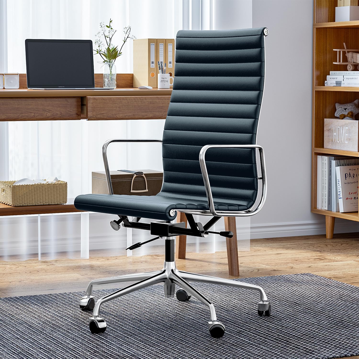 Ribbed Back Office Chair Leather High Back