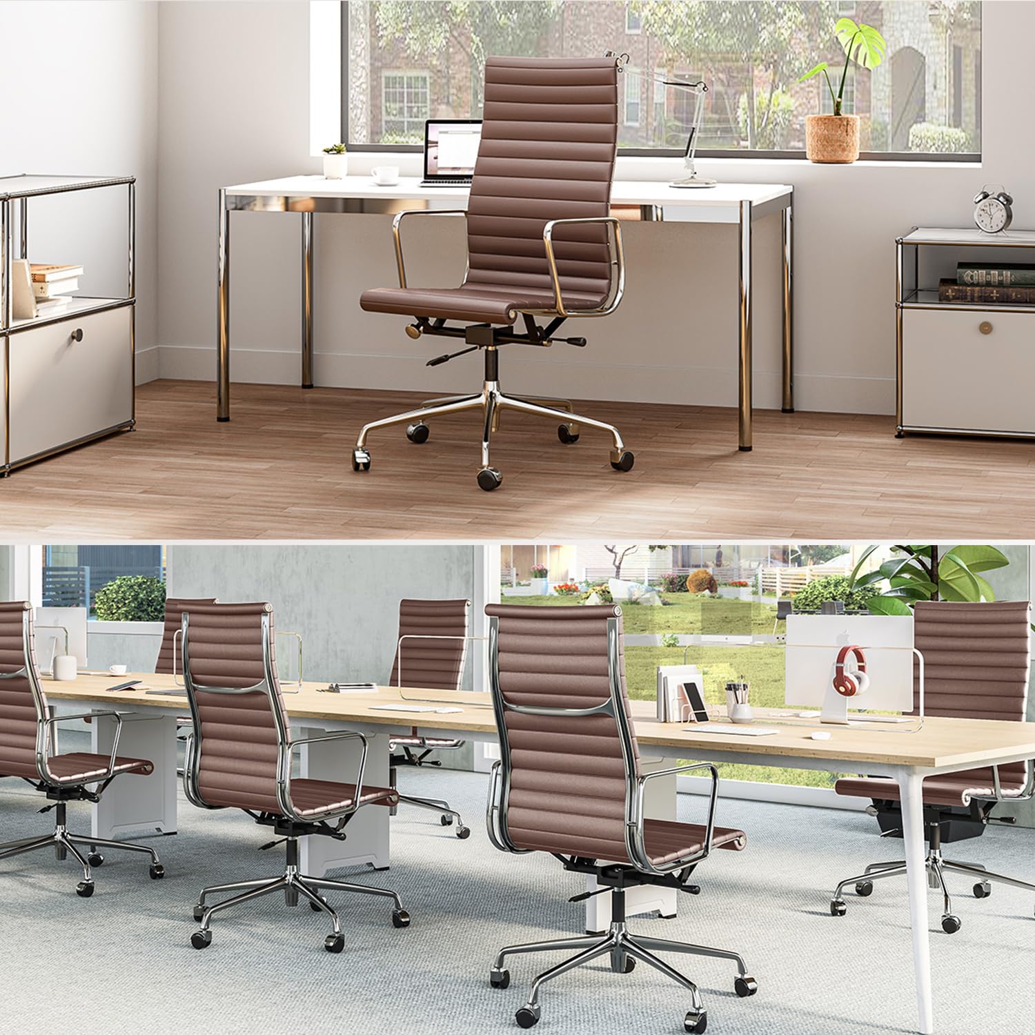 Ribbed Back Office Chair Leather High Back