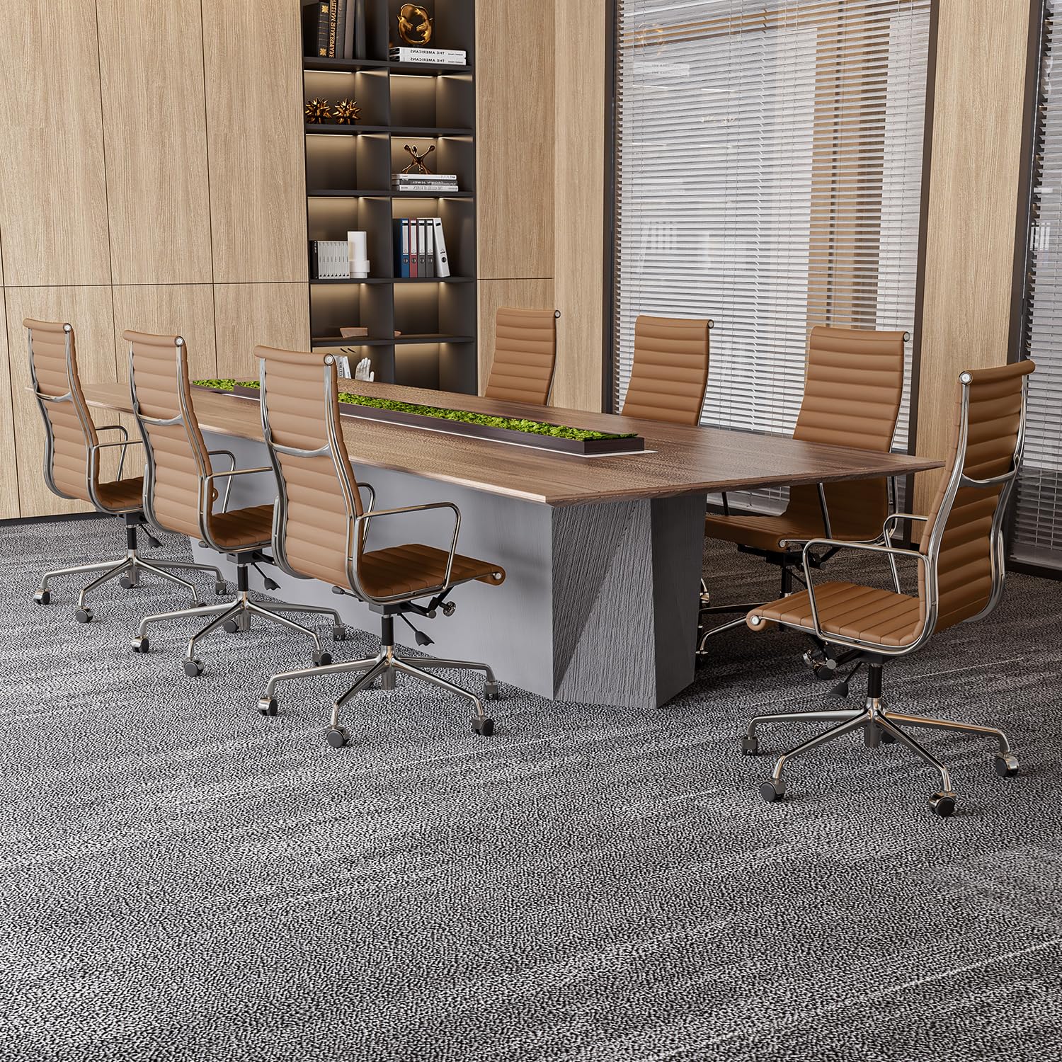 Ribbed Back Office Chair Leather High Back
