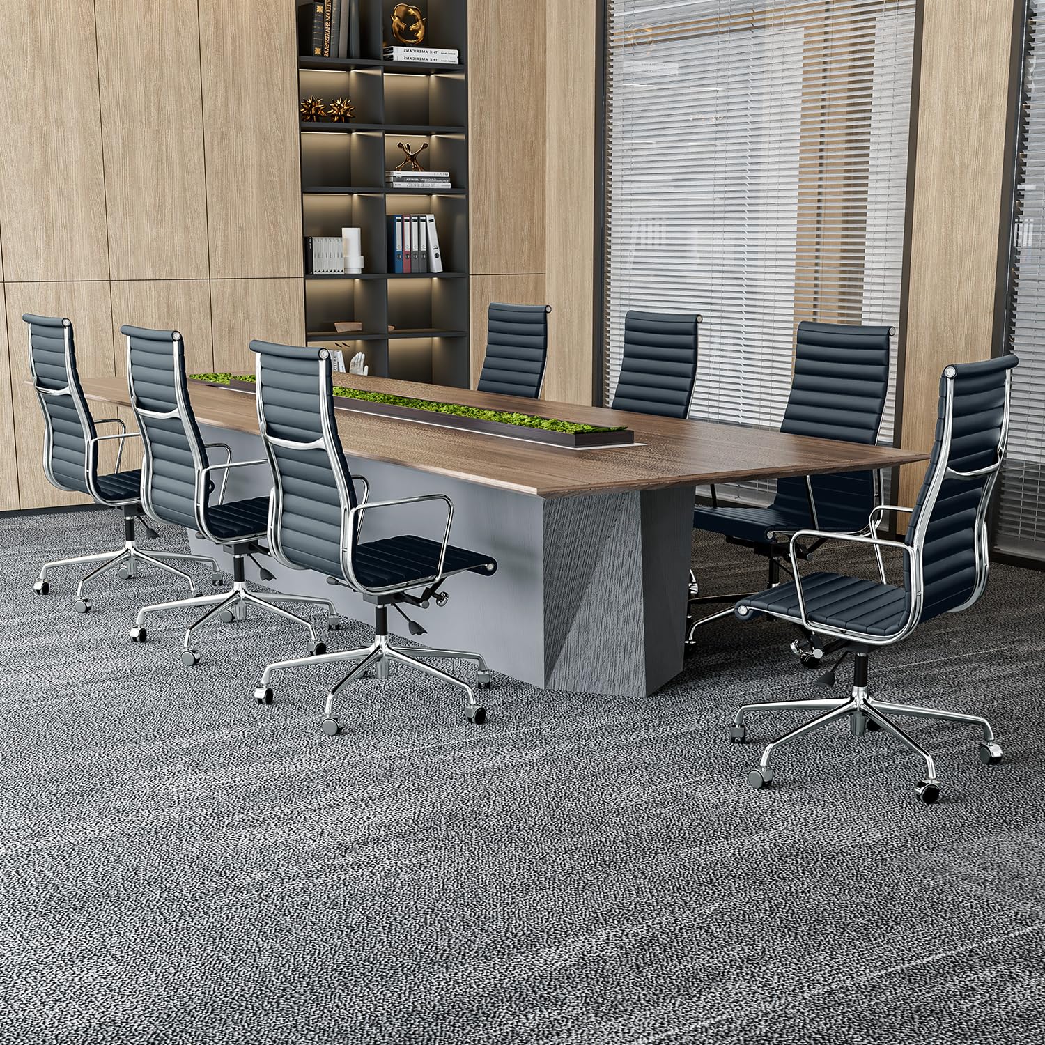 Ribbed Back Office Chair Leather High Back