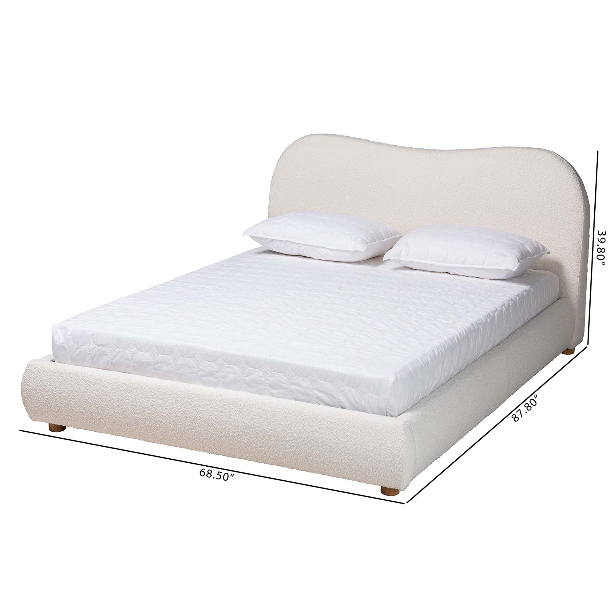 Basel Cream Boucle and Oak Brown Finished Wood Queen Size Platform Bed