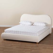 Load image into Gallery viewer, Basel Cream Boucle and Oak Brown Finished Wood Queen Size Platform Bed