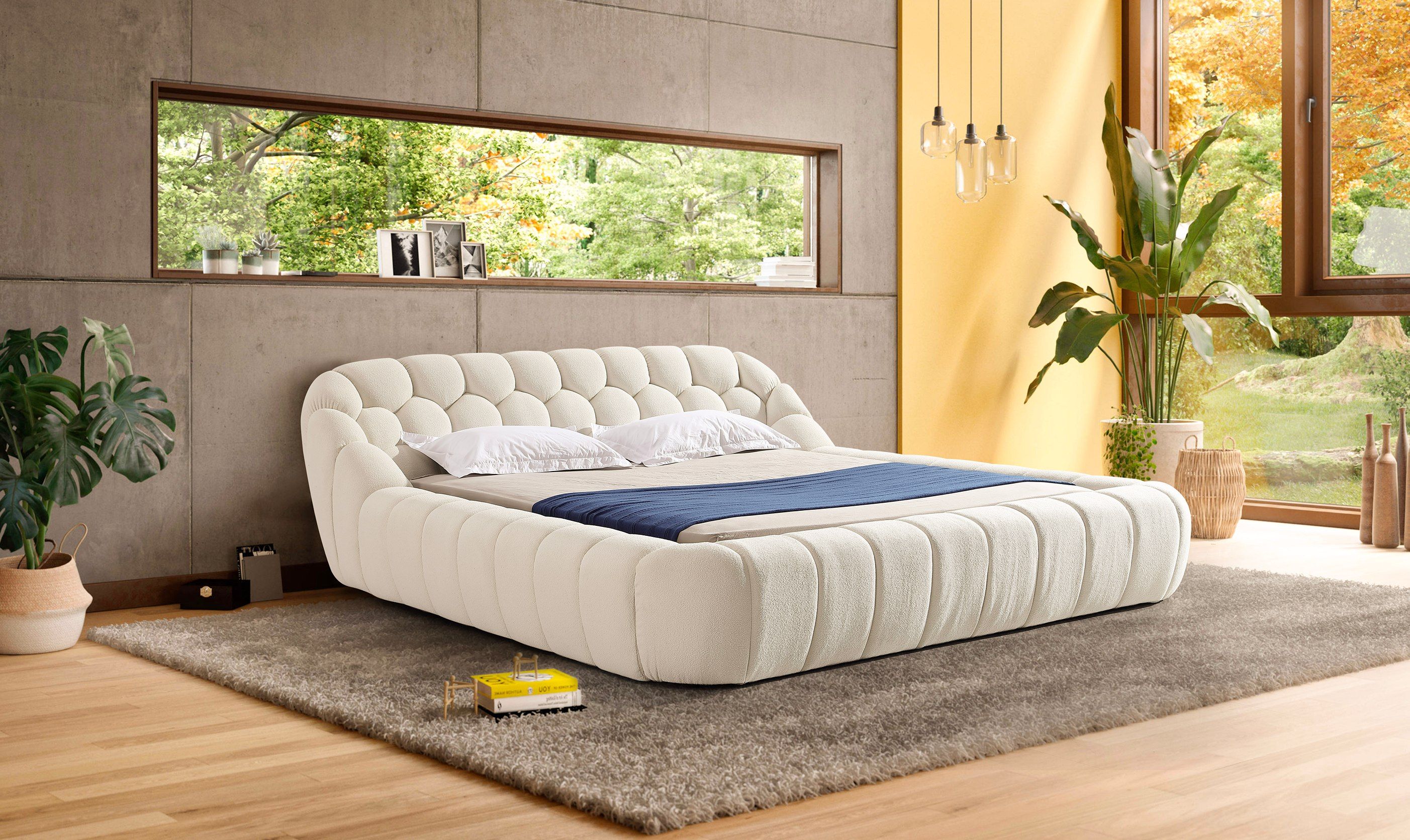 Curvy Bubble Modern Off-White Fabric Bed