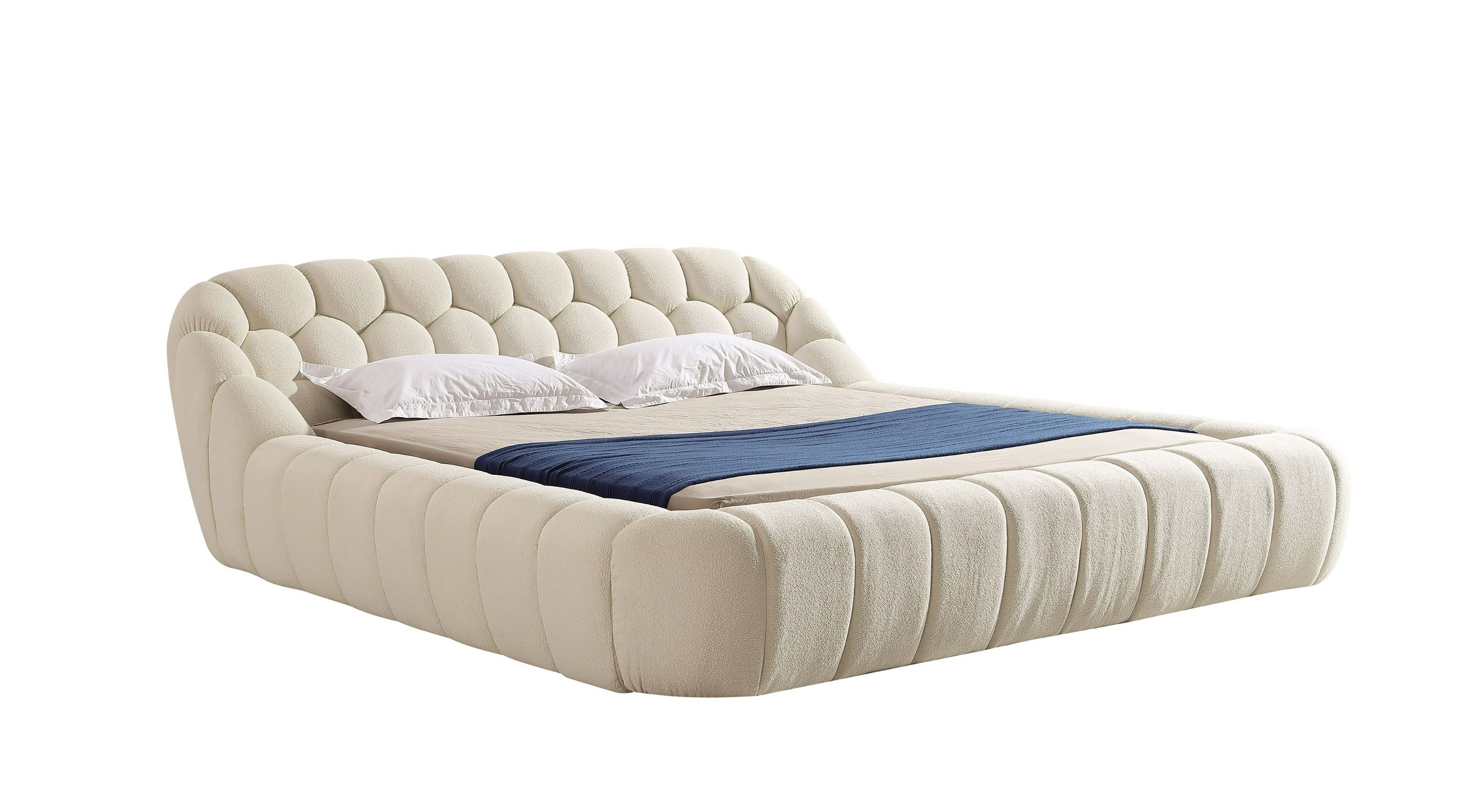 Curvy Bubble Modern Off-White Fabric Bed