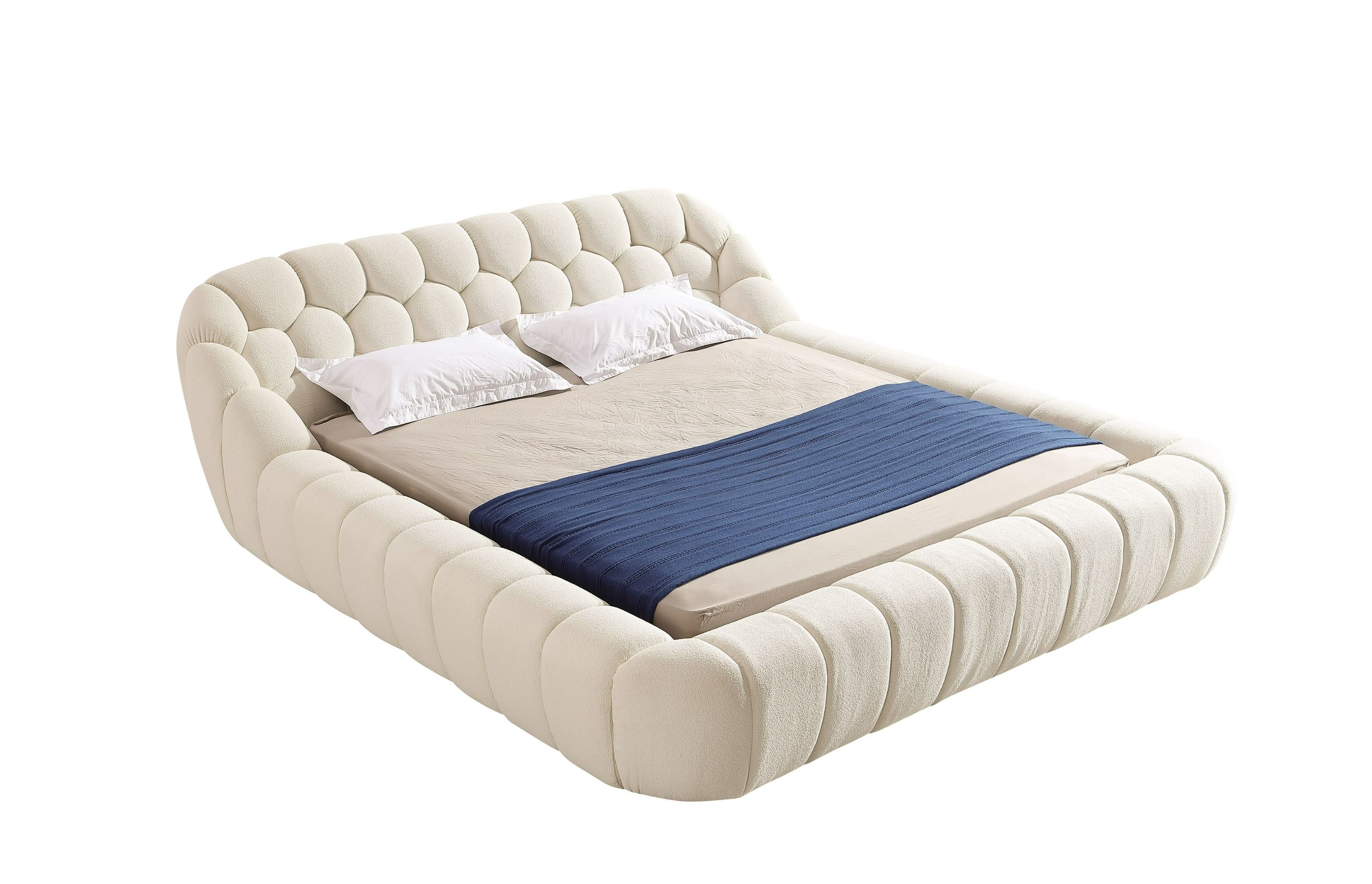 Curvy Bubble Modern Off-White Fabric Bed