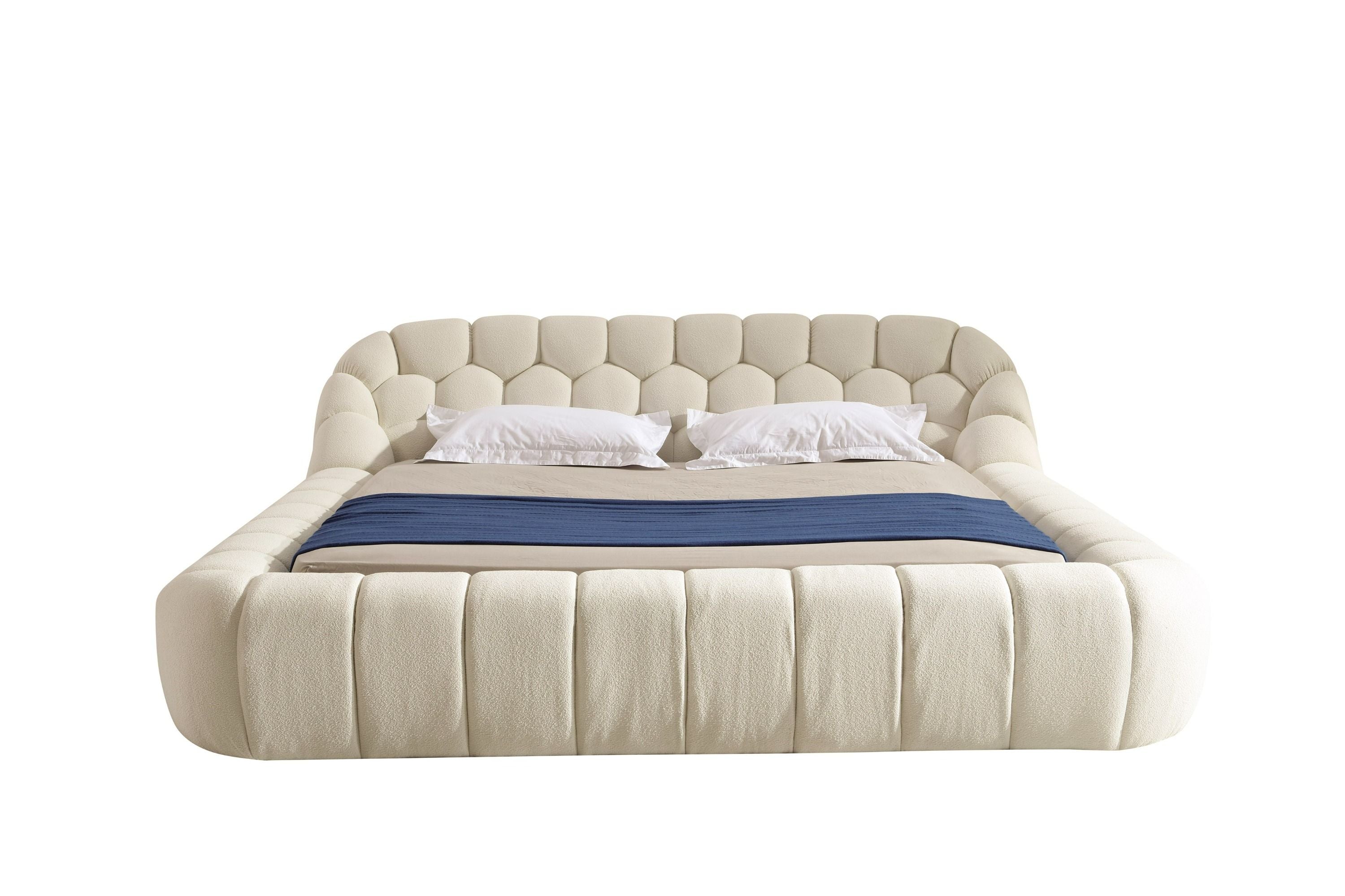 Curvy Bubble Modern Off-White Fabric Bed